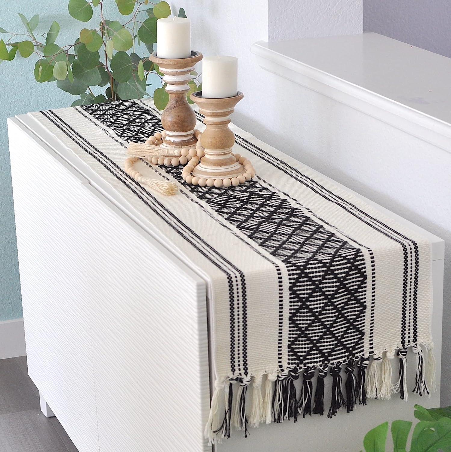 Oveesha Boho Cotton Woven Table Runner With Tassels