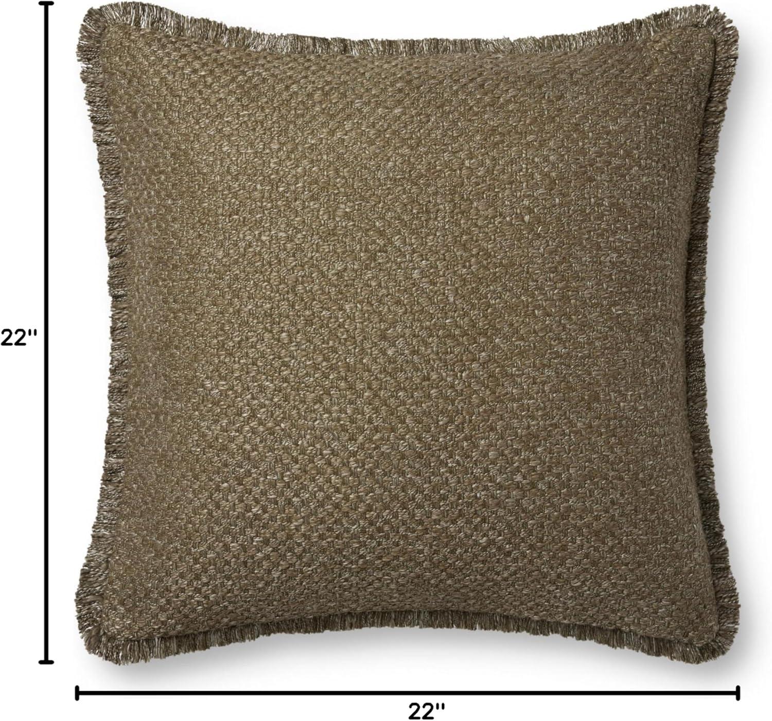 Olive Green 22'' x 22'' Cotton Blend Fringe Pillow