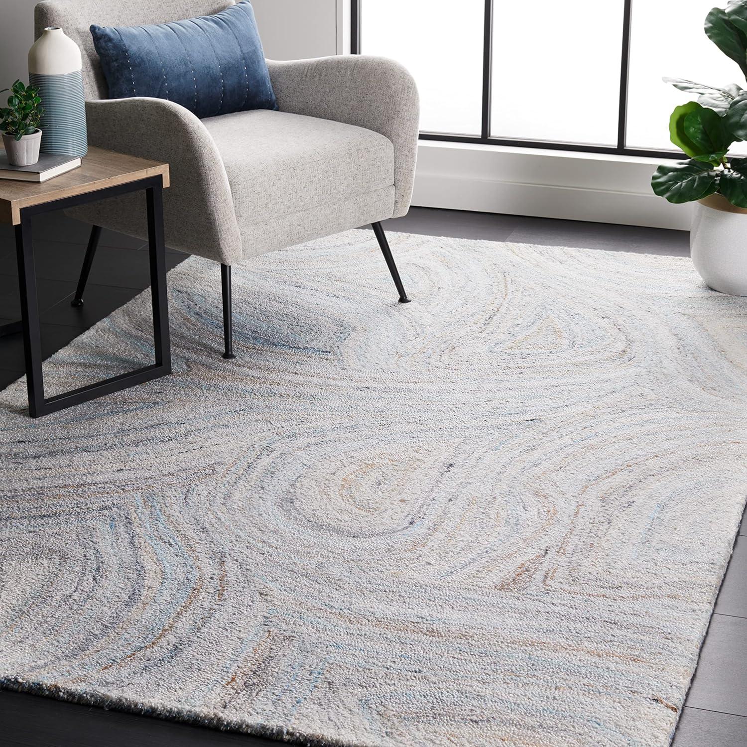 Harmonious Hues Blue Abstract Wool Blend 4' x 6' Area Rug