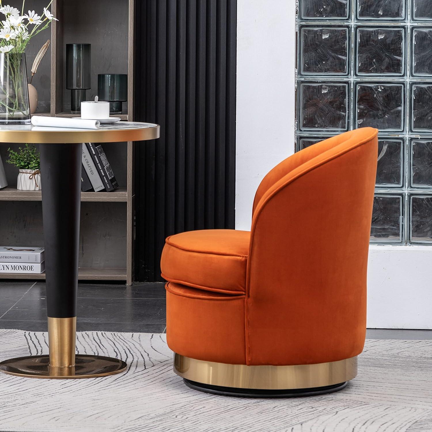 Wania Contemporary Velvet Swivel Chair in Orange