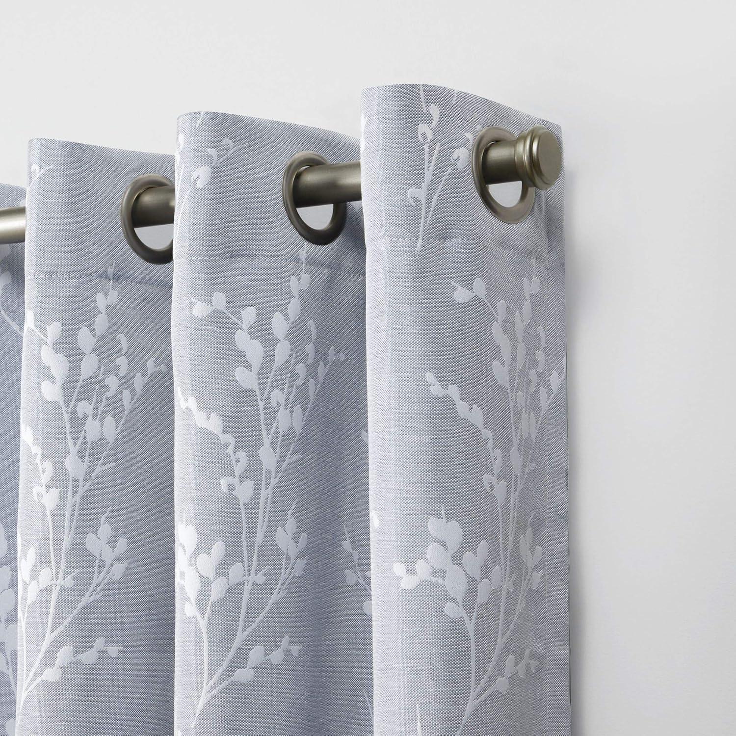 Chambray Blue Floral Room Darkening Grommet Curtain Set, 52"x96"