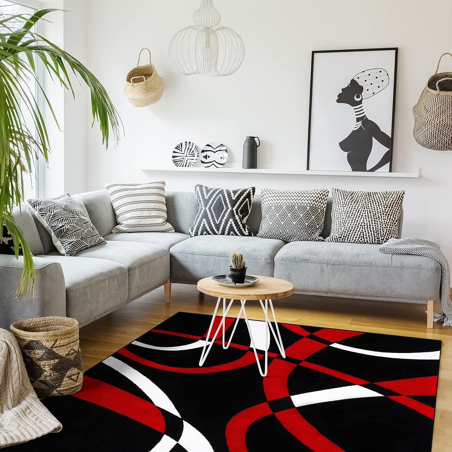 Luxe Weavers Red and Black Modern Abstract Area Rug 8x10 Geometric Living Room Carpet