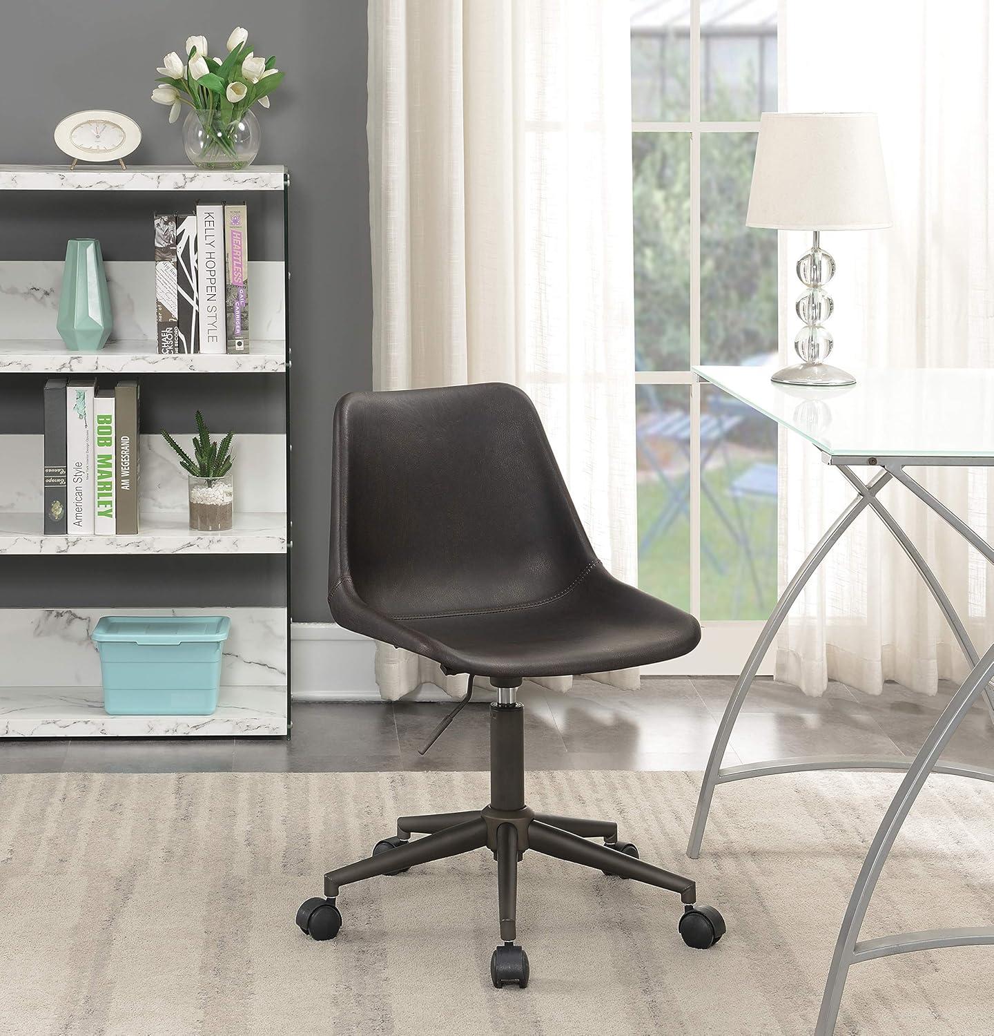 Contemporary Brown Fabric and Rustic Taupe Metal Desk Chair