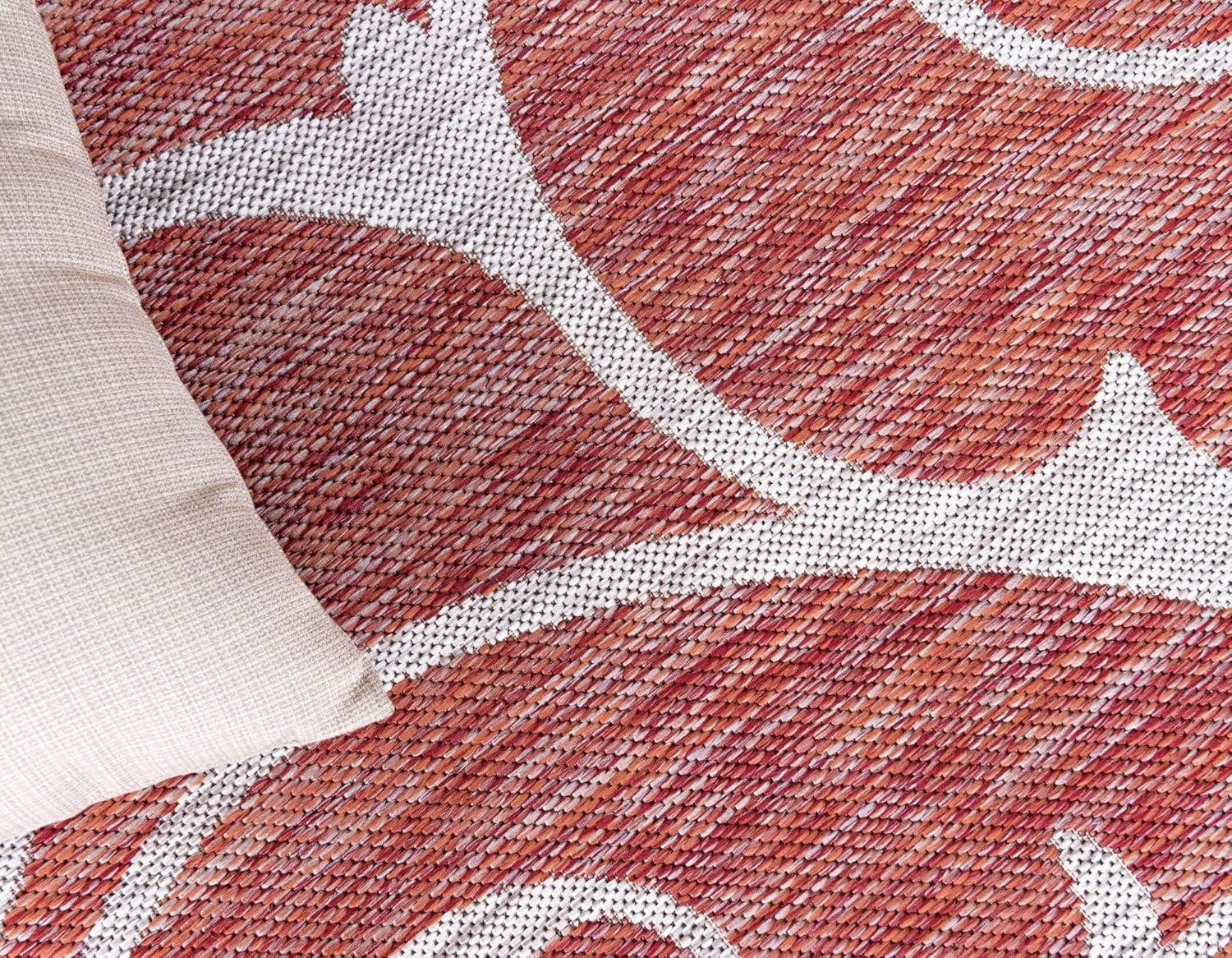 Unique Loom Outdoor Botanical Collection Area Rug - Curl (4' 1" x 6' 1" Rectangle Rust Red/Ivory)