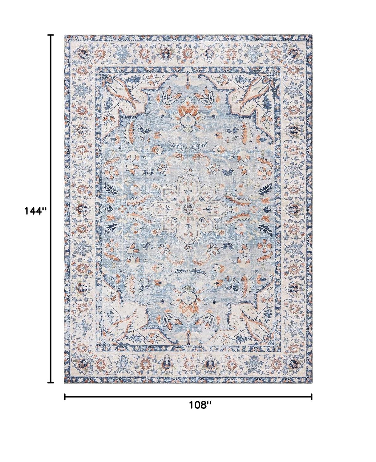 9x12 Area Rug Vintage Medallion Distressed Rug Machine Washable Area Rugs for Living Room Non-Slip Stain Resistant Accent Rug, Blue