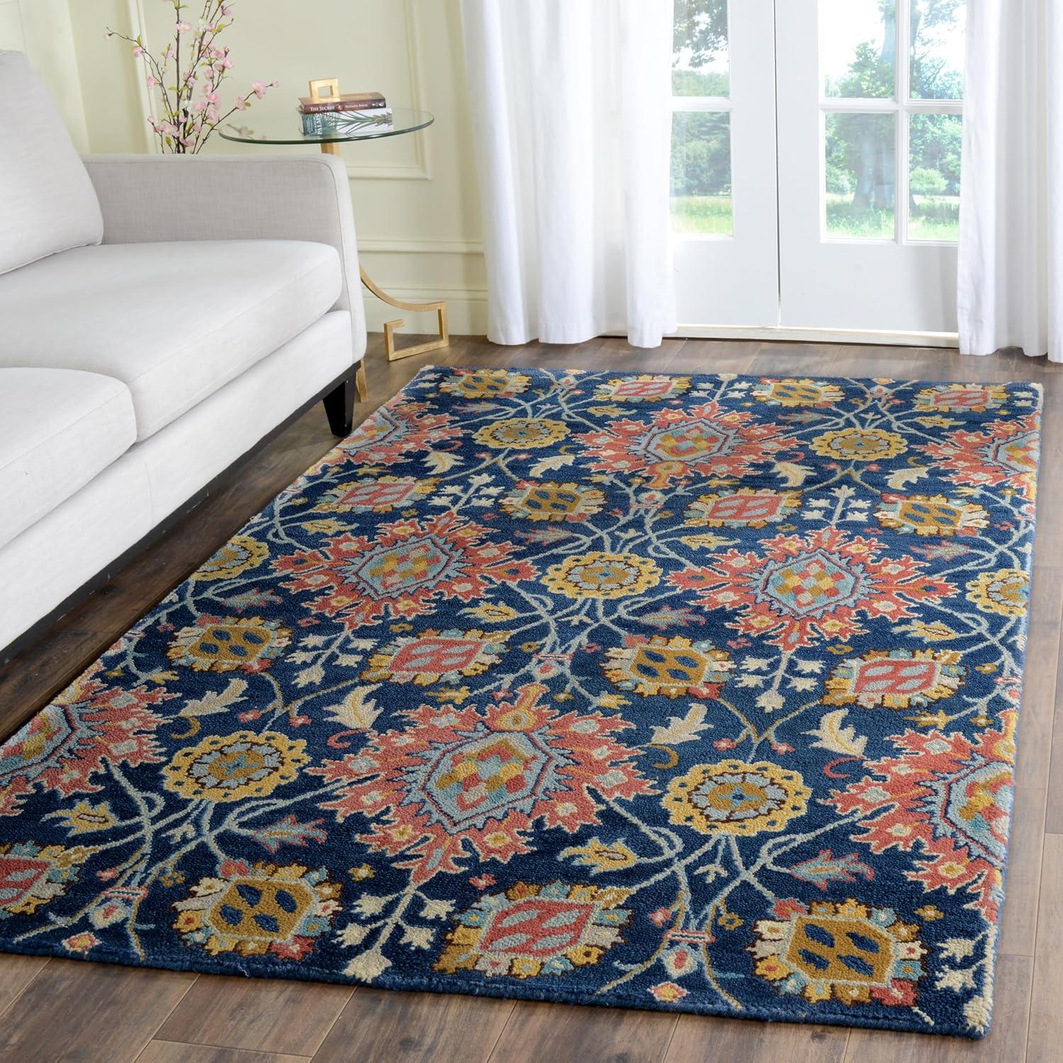 Roslyn Navy and Multi Hand-Tufted Wool 5' x 8' Area Rug