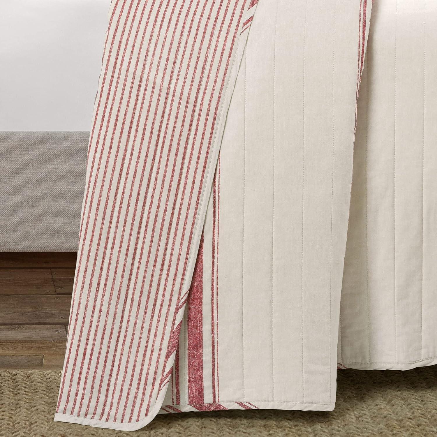 Lush Decor Farmhouse Stripe Cotton Reversible Quilt, King, Red, 3-Pc Set