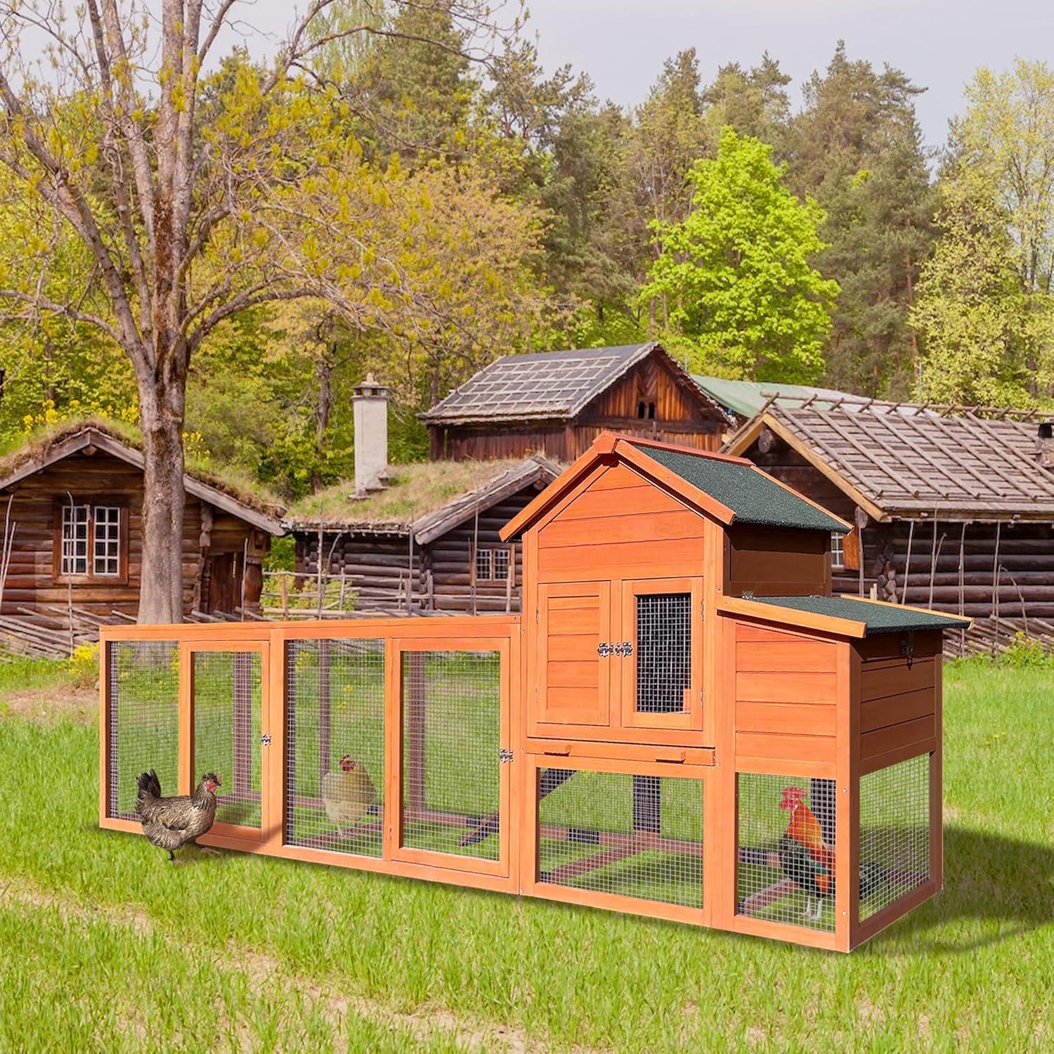 Large Natural Wood Chicken Coop with Nest Box and Run