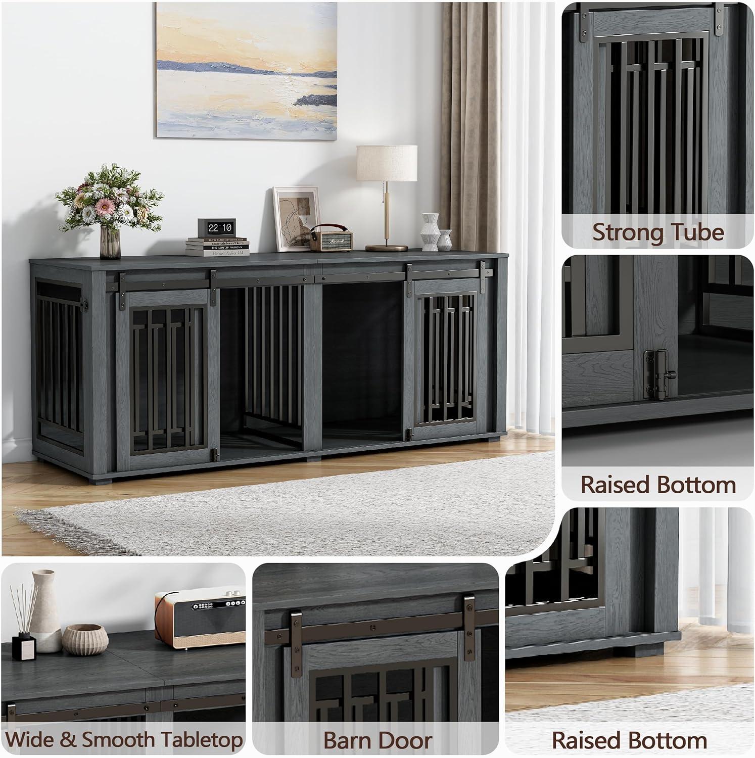 Tucker Murphy Pet™ Large Dog Crate Furniture for 2 Dogs, 71.6'' Steel Frame Dog Crate with Double Doors, Heavy Sturdy Dog Kennel