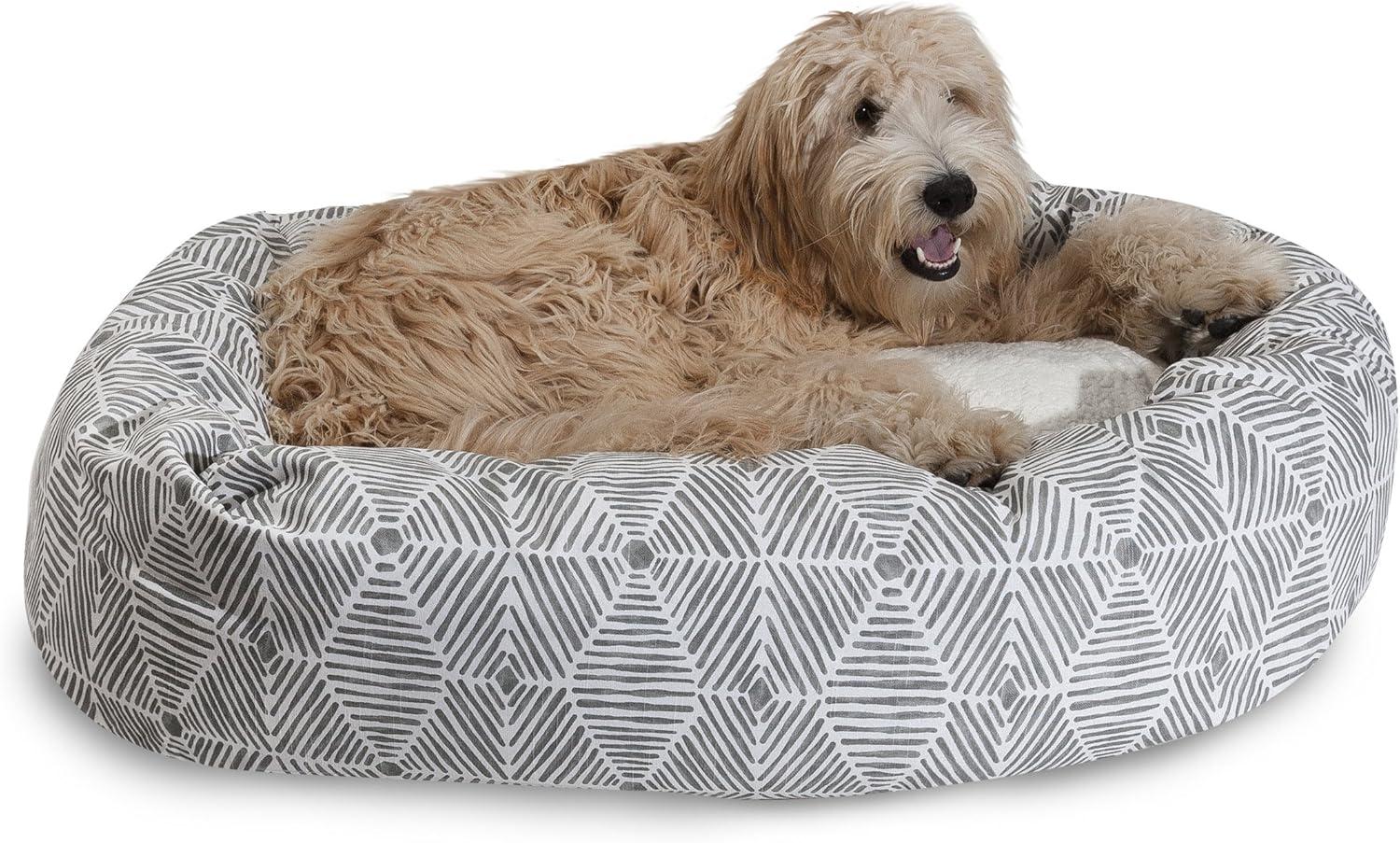 Medium Gray Sherpa Bagel Dog Bed with Waterproof Base