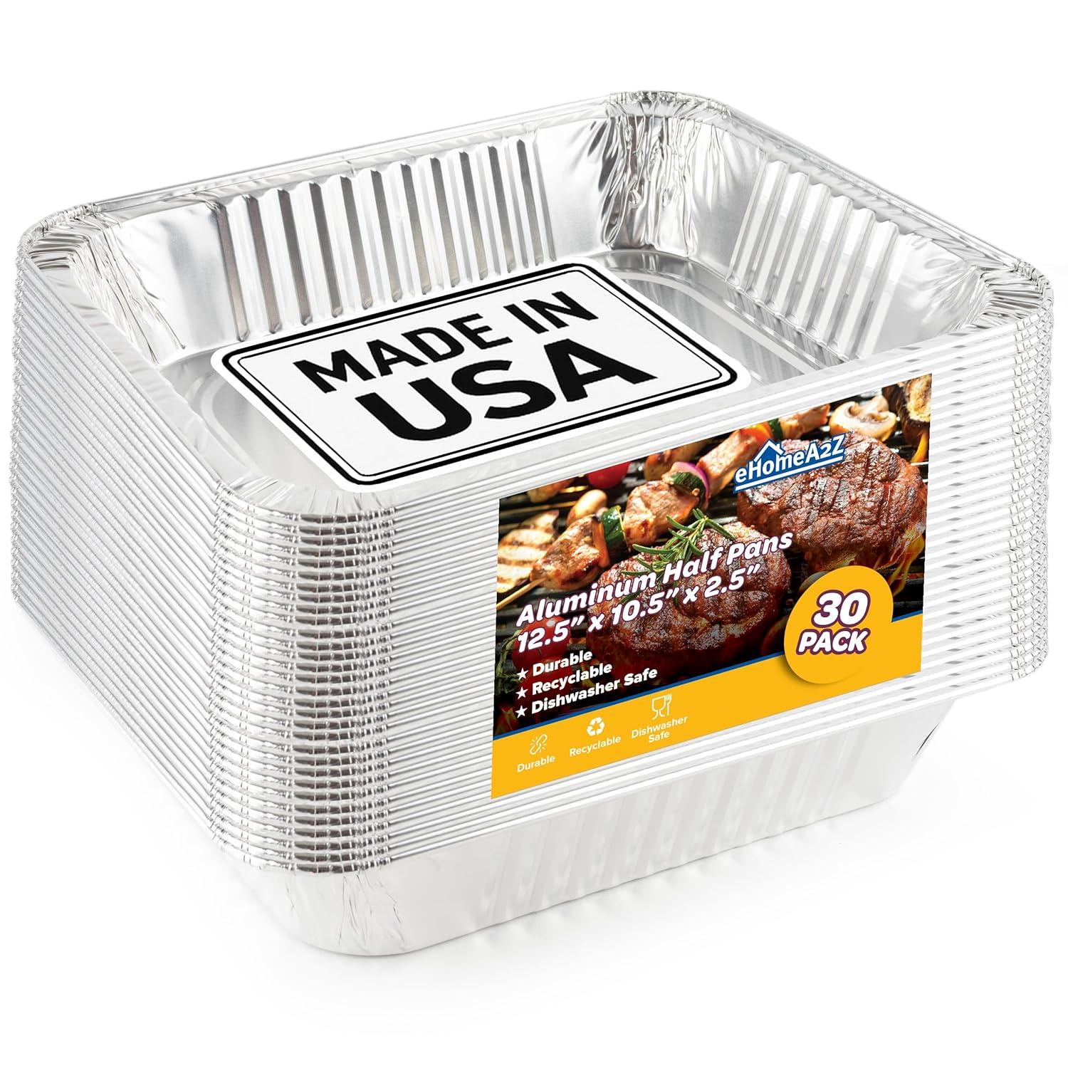 9x13 Aluminum Foil Pans (10 Pack), Disposable Half Size Deep Foil Pans, Cookware, Food Prepping, Large Pans for Baking, Reheating, Grilling