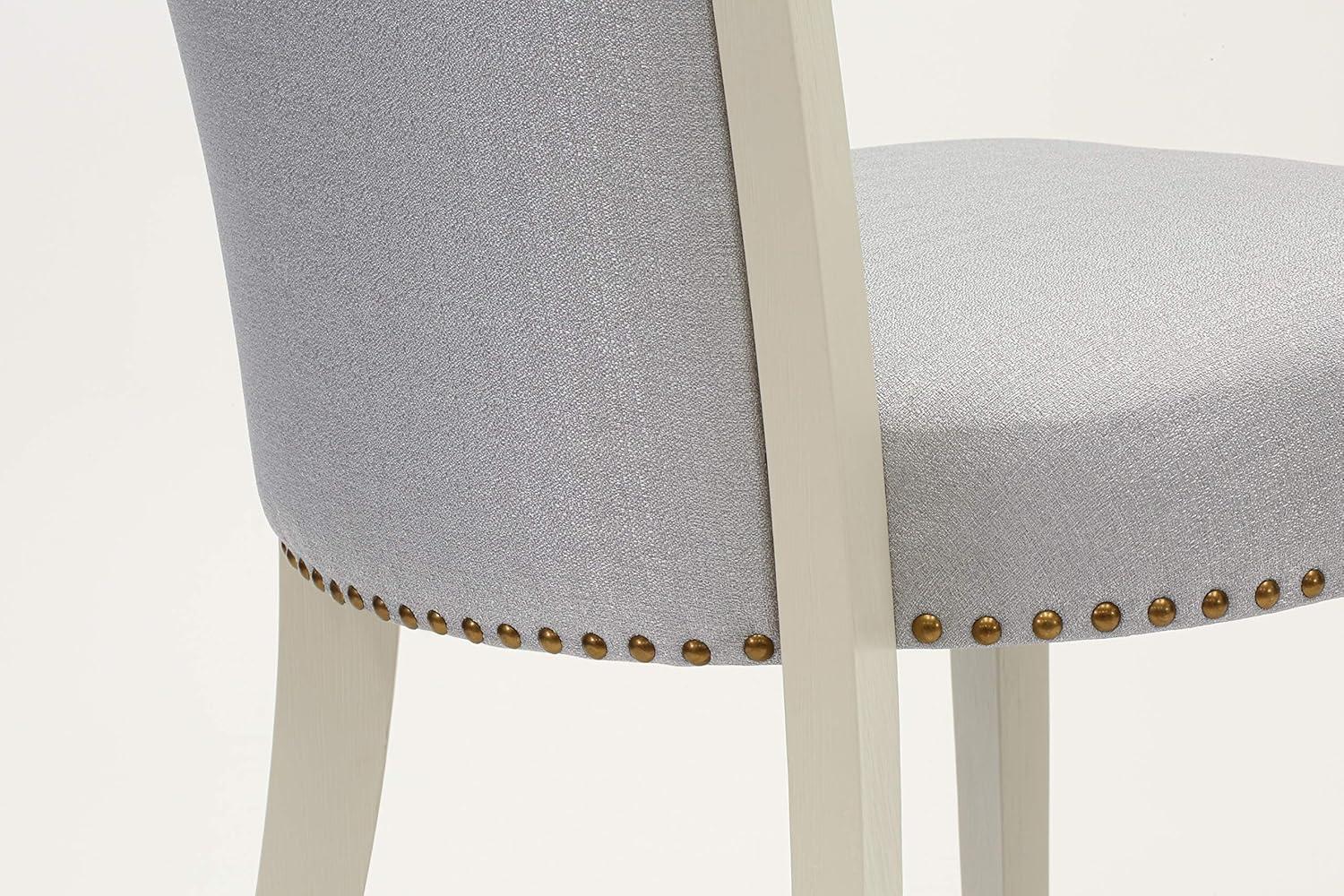 Verona Linen White Wood Frame Upholstered Chair with Gray Linen Fabric Seat with Nail Head & Stylish Back - Set of 2