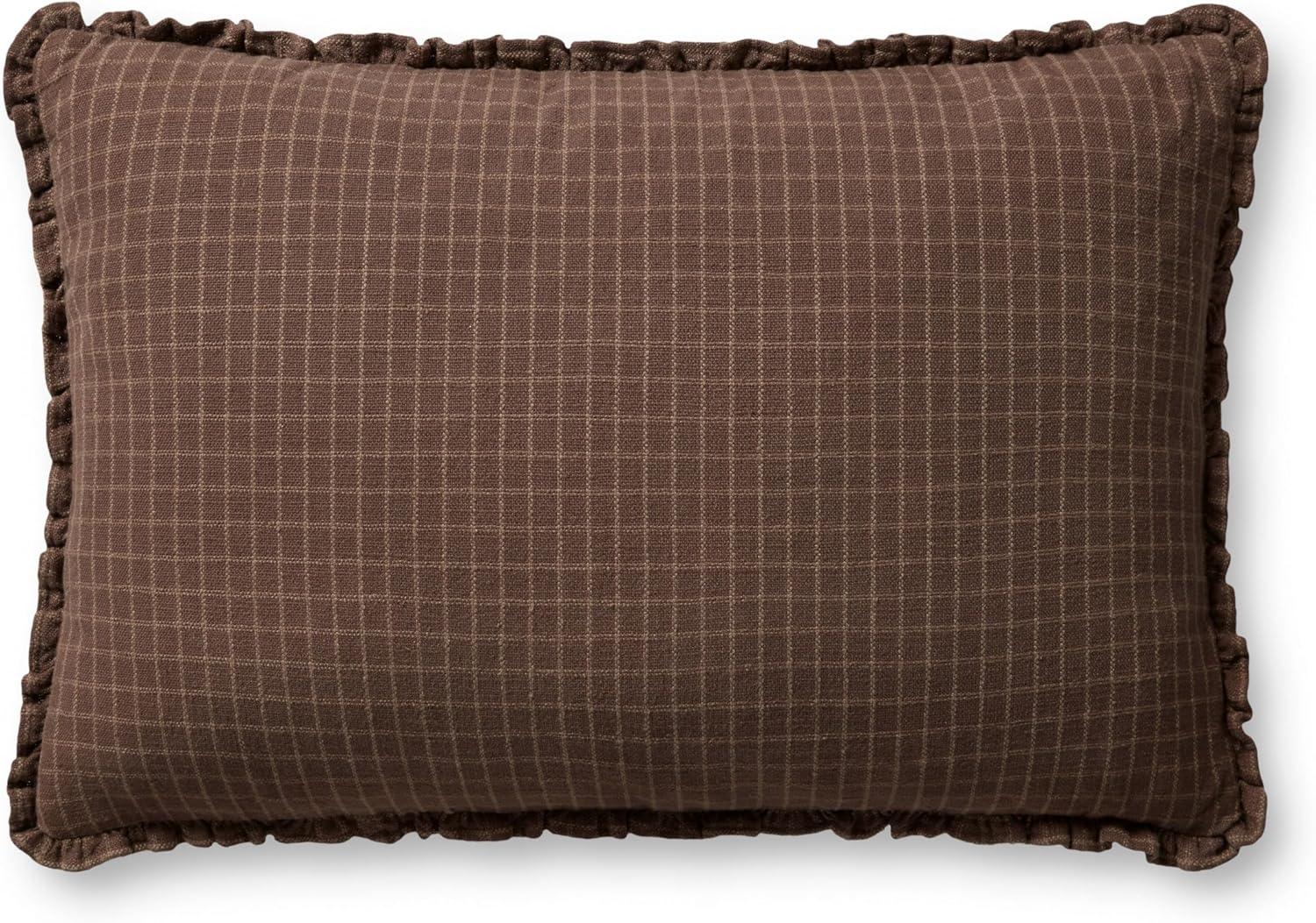 Chocolate and Latte Gridded Pillow with Ruffles, 16'' x 26''