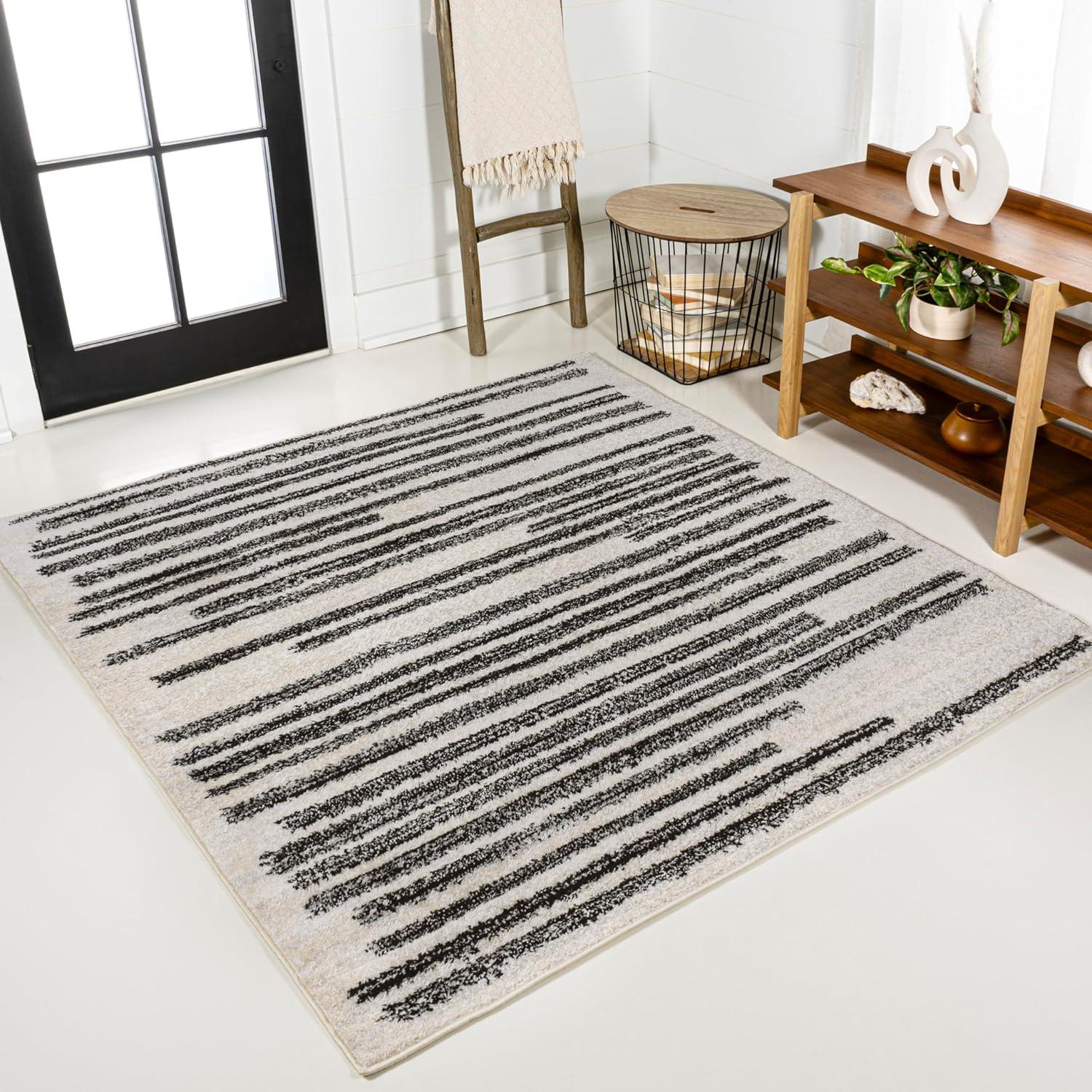 JONATHAN Y Khalil Modern Berber Stripe Cream/Black 8' Square Area Rug