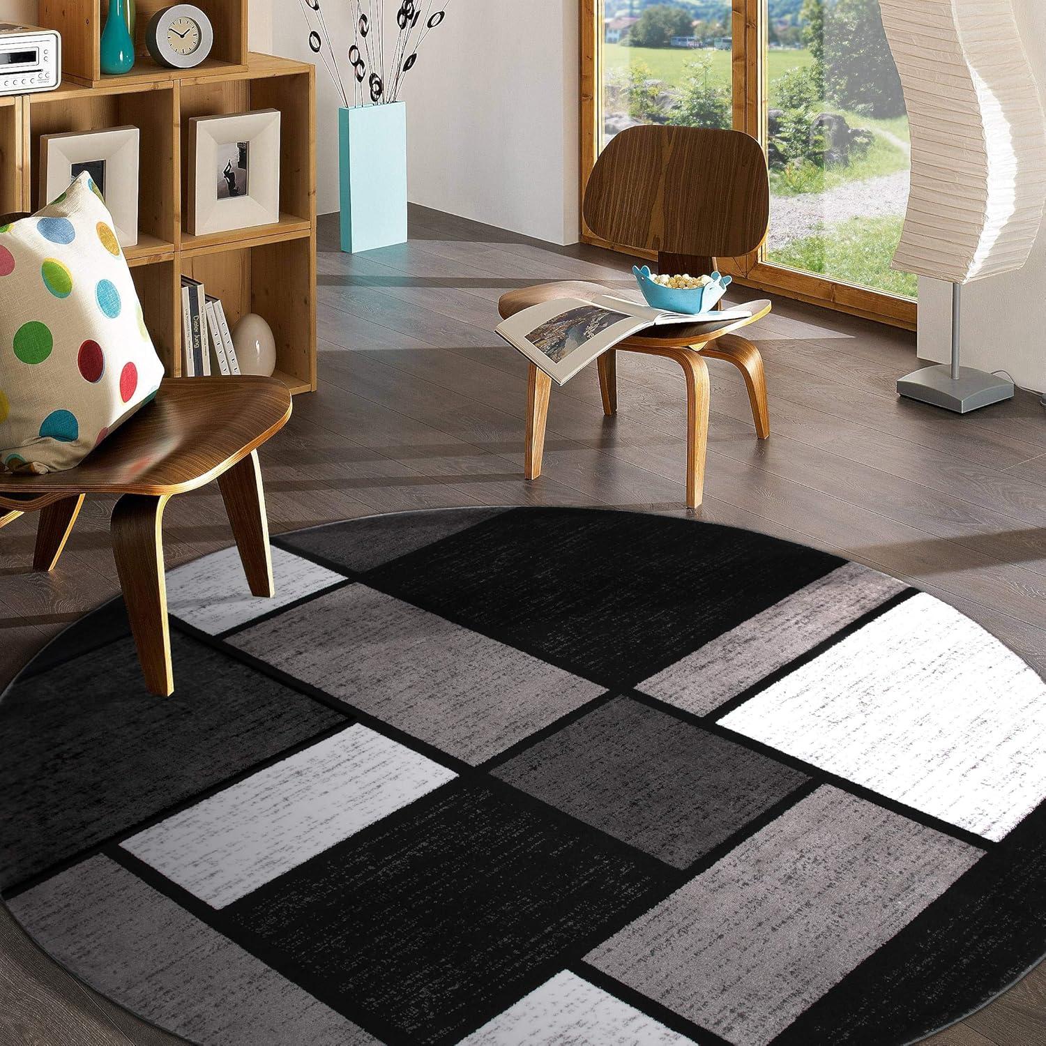 World Rug Gallery Contemporary Modern Boxed Color Block Gray 6'6" Round Rug