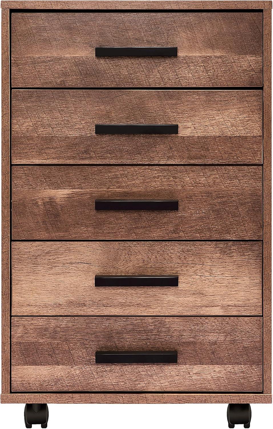 Chestnut MDF 5-Drawer Vertical Dresser with Casters