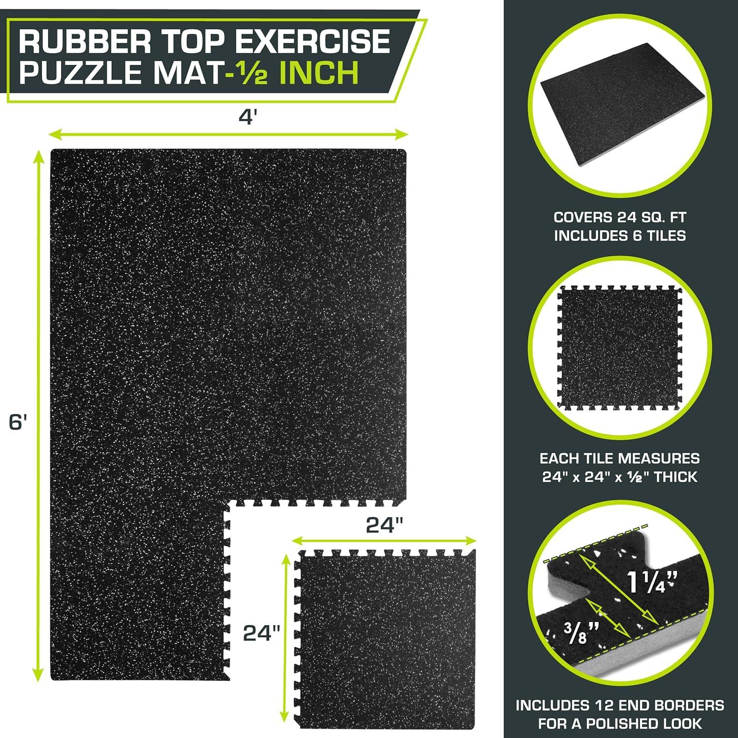 ProsourceFit Rubber Top Exercise Puzzle Mat, 1/2-in