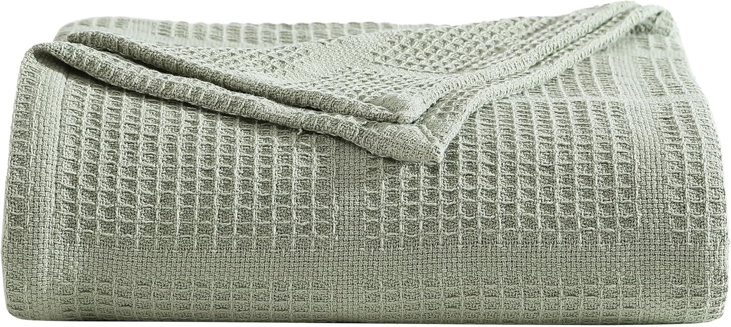 King Green Cotton Waffle Weave Lightweight Blanket Set