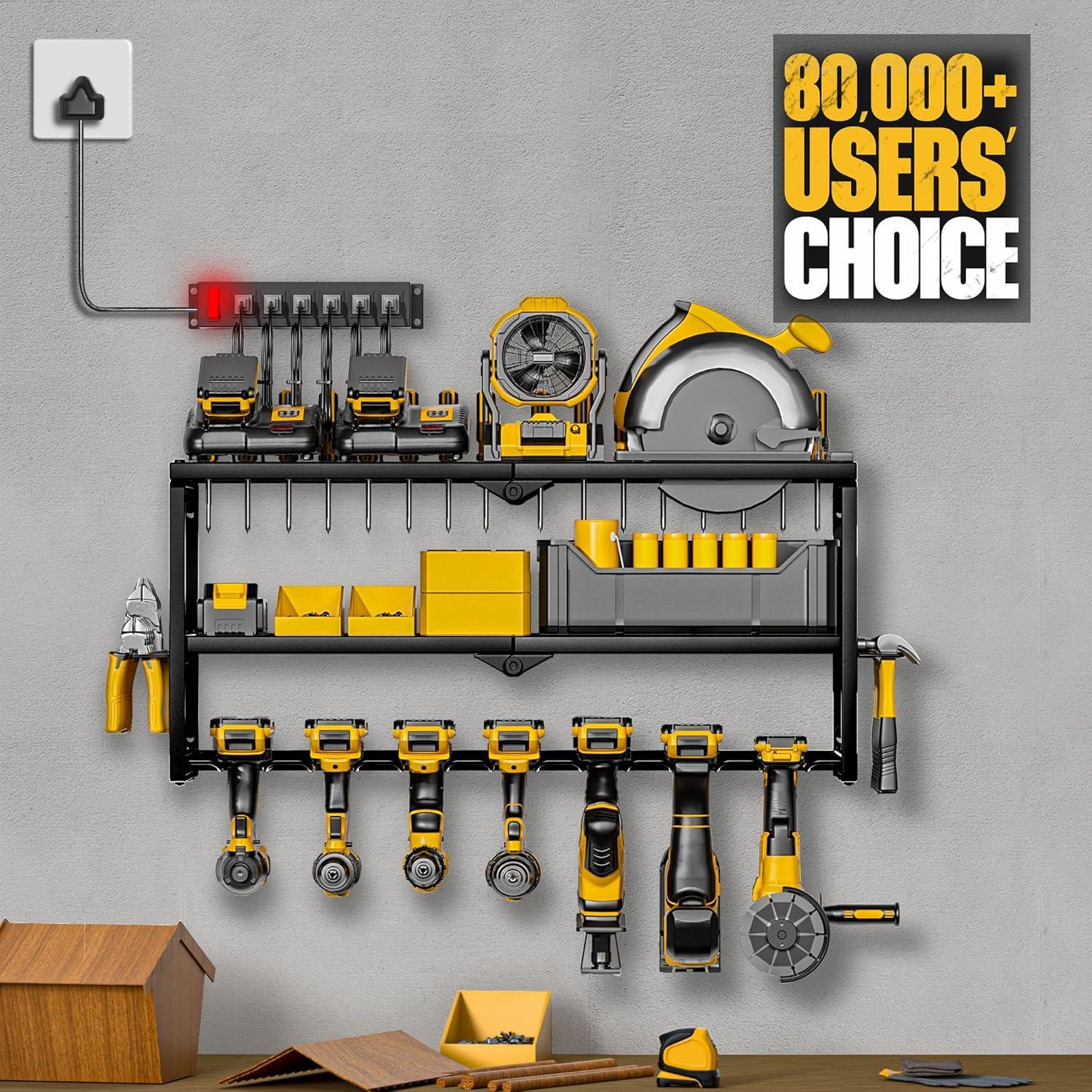 Power Tool Organizer, 7 Drill Holder for Tool Organizer, Storage and Organization for Garage, Heavy Duty Metal Tool Shelf Utility Rack for Cordless Power Tools Suitable for Pegboard/Workshop