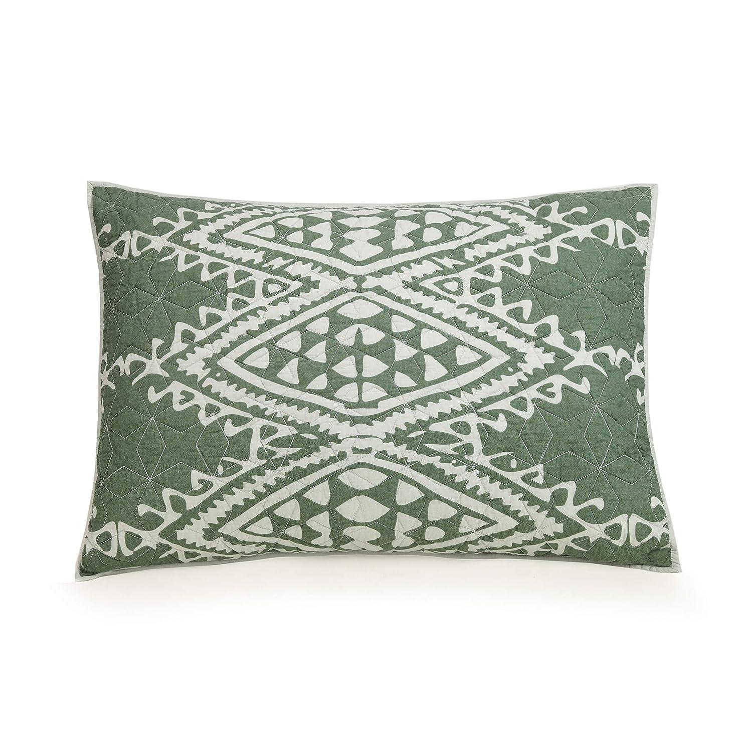 Jungalow Aisha 100% Cotton Reversible Quilt Set – Sage Green Global-Inspired Boho Bedding