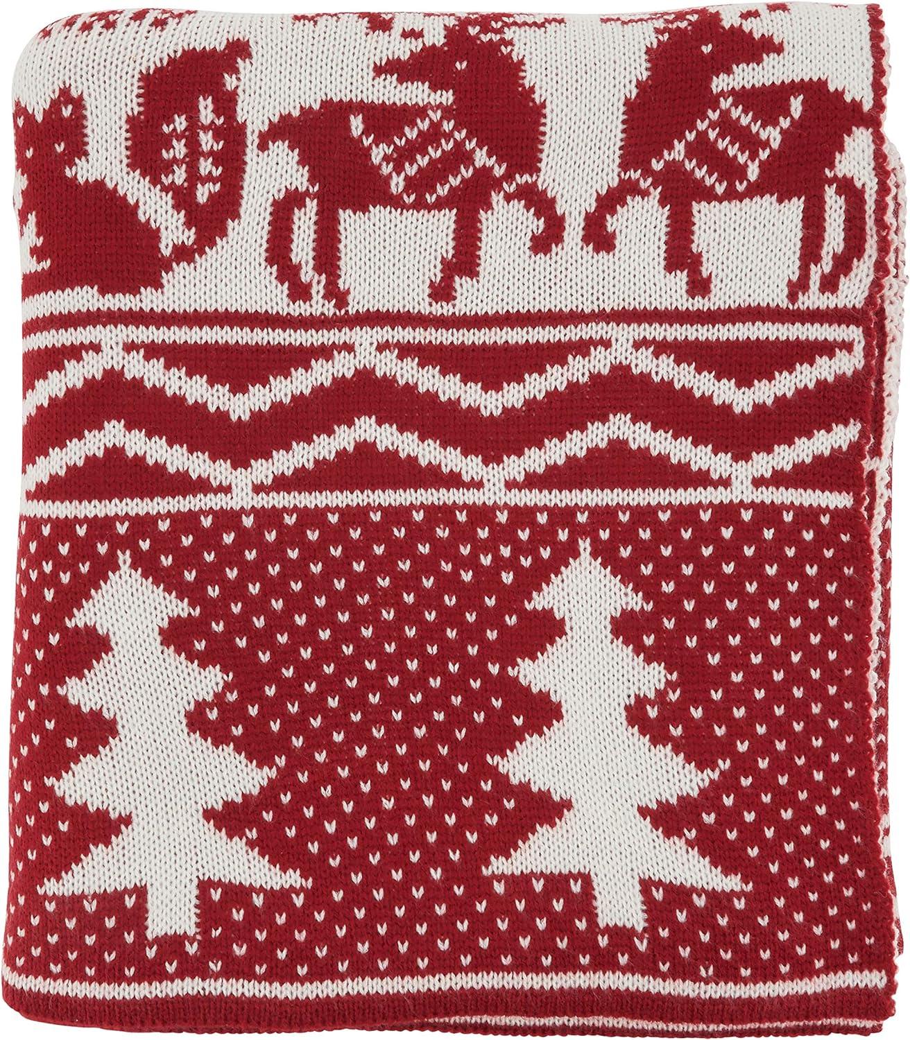 50"x60" Reindeer & Christmas Tree Knit Throw Blanket Red - Saro Lifestyle: Cozy Holiday Decor, Festive Warmth