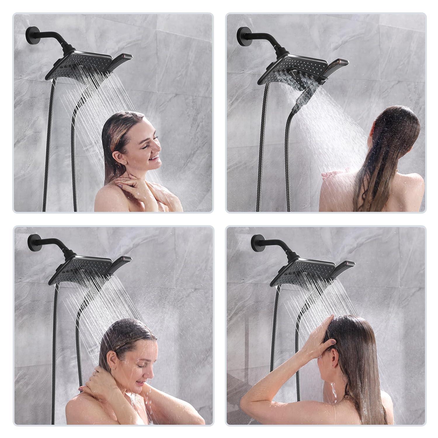 Bright Showers Shower Head Combo with Two Spray Setting Fixed Shower Head and Two Spray Settings Handheld Shower Head with Grey Face, Oil Rubbed Bronze