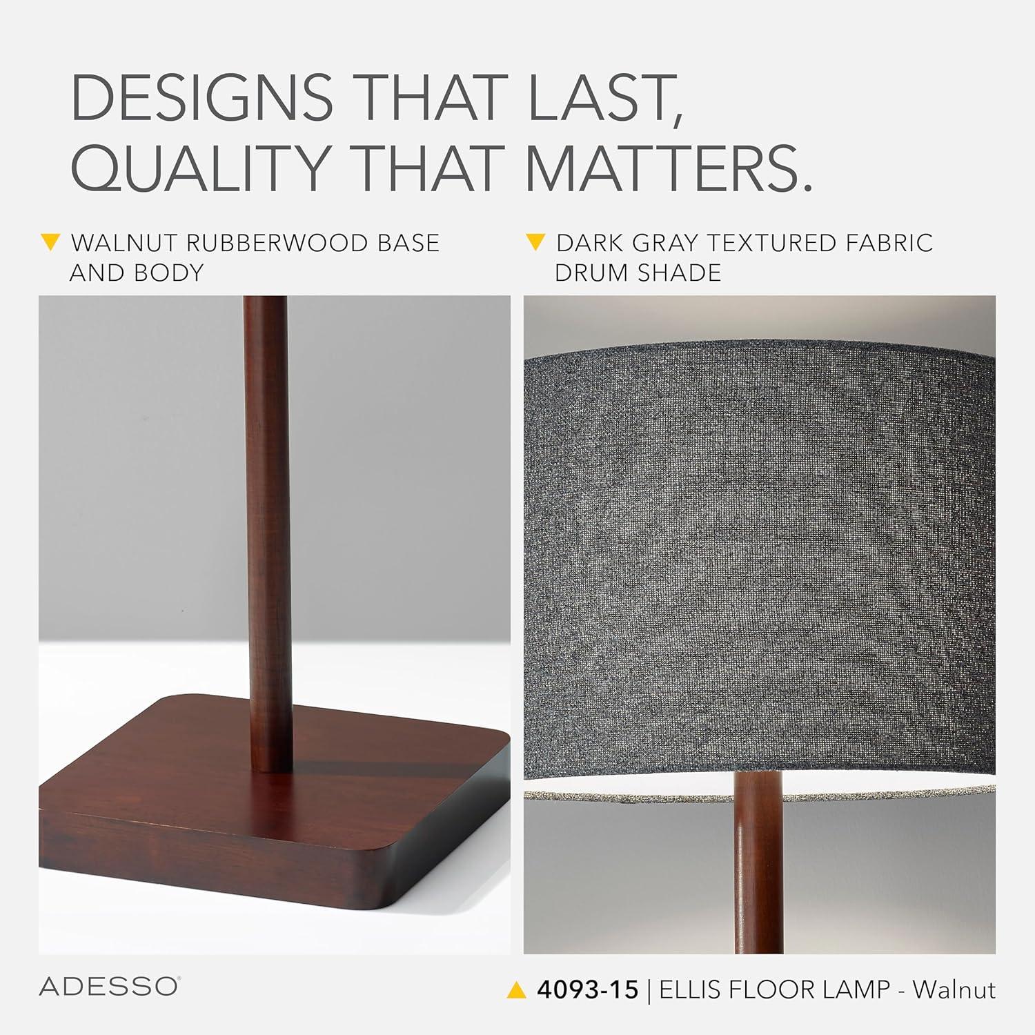 Adesso 58.5" 3-way Ellis Floor Lamp Brown: ETL Listed, Acrylic Shade, Turn Knob Switch