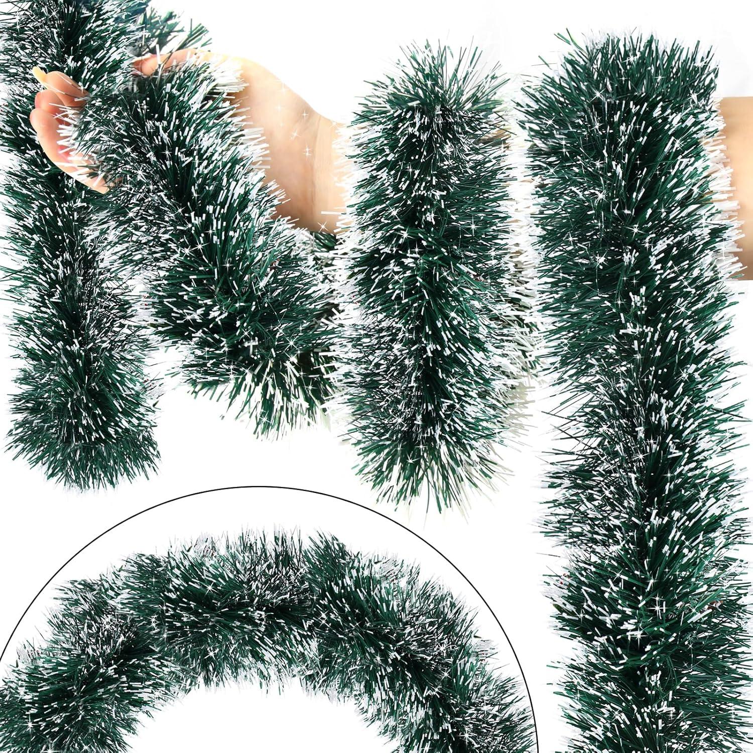 50FT Christmas Tinsel Garland Decorations to Christmas Tree, Thick and Thin Metallic Streamers Foil Tinsel Twist Garland Decor Home Indoor Outdoor Party Supplies (Green)