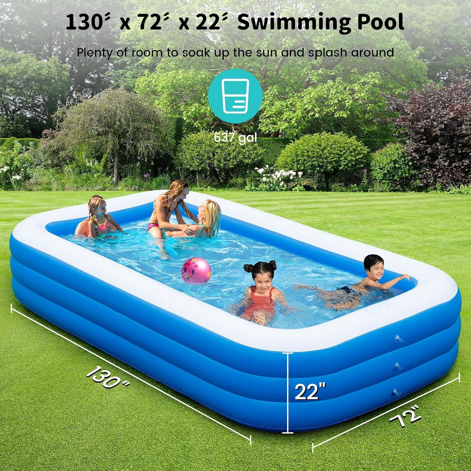 Family Pool Inflatable with Pump - 130'' x 72'' x 22'' Swimming Lounge Pools for Adults Family (sea Blue)