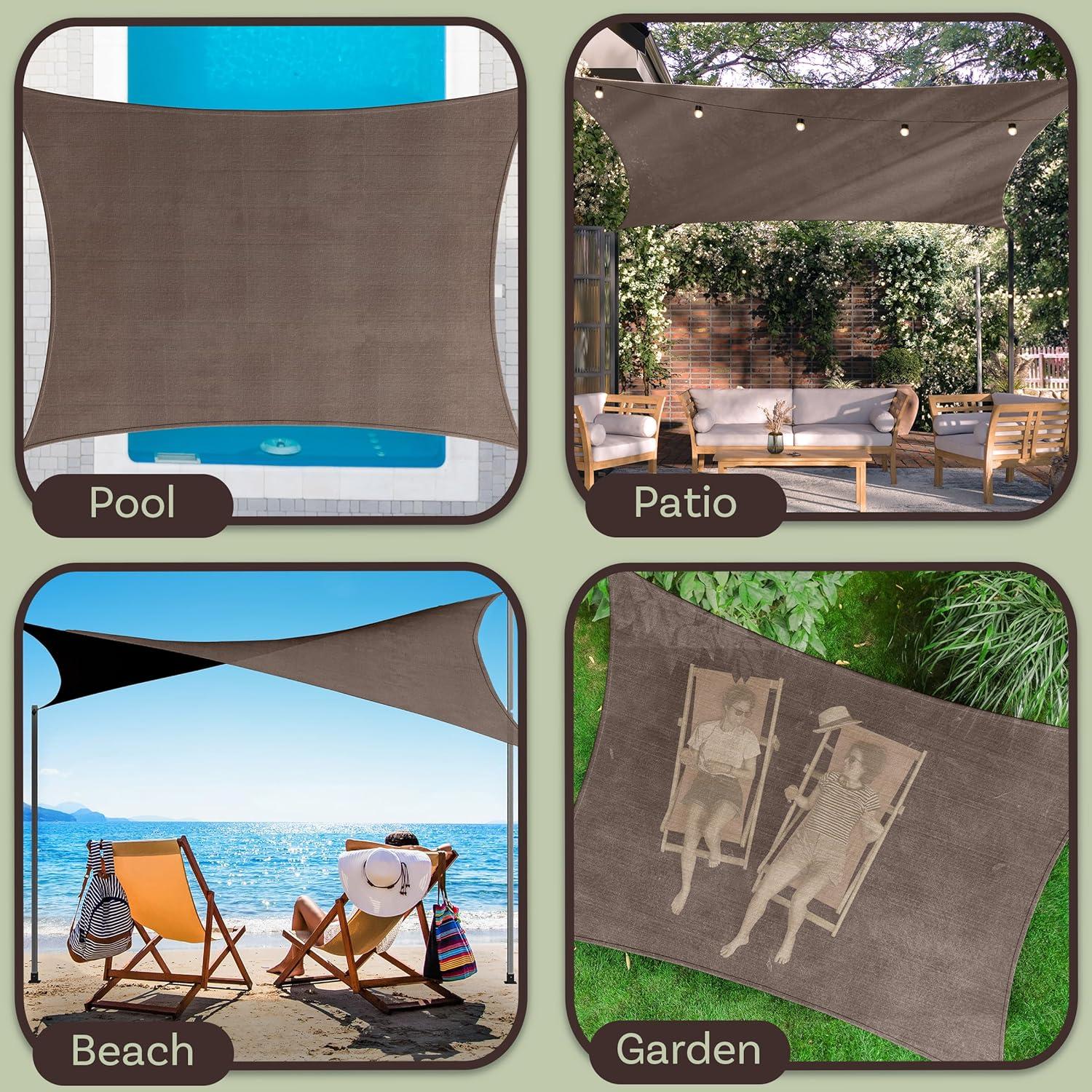 Pure Garden Sun Shade Canopy - 10x13ft Curved Rectangle Sun Shade Sail with UV Protection - Sun Shades Outdoor Patio or Pool Canopy - Sunshades for Patio, Yard, Deck or Outdoor Activities by Pure Garden