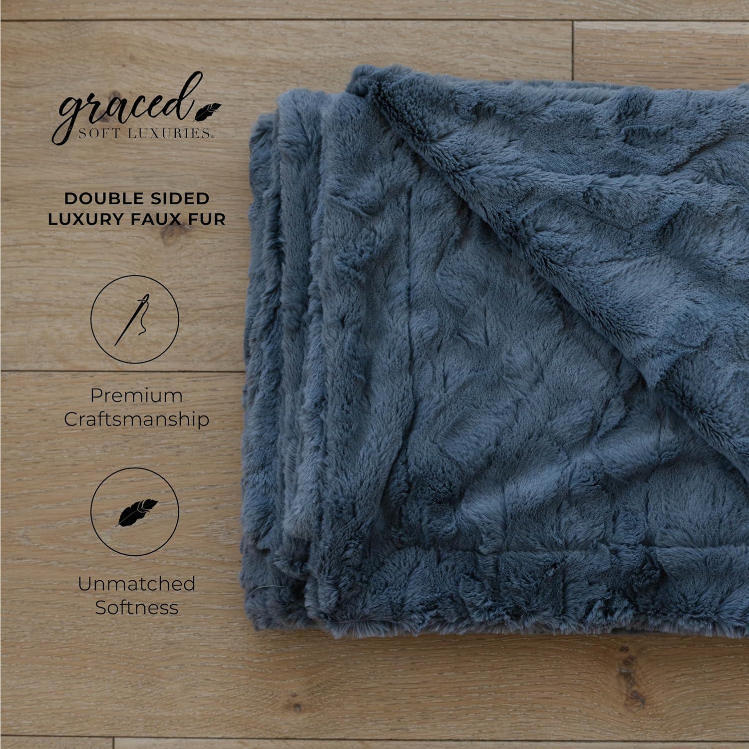 Large Gray Reversible Faux Fur Throw Blanket