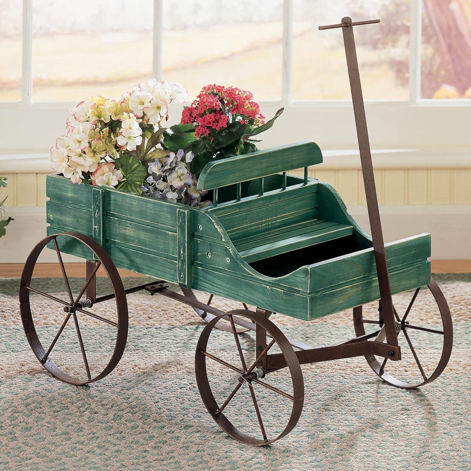 Collections Etc  Wagon Decorative Garden Planter NO SIZE Green