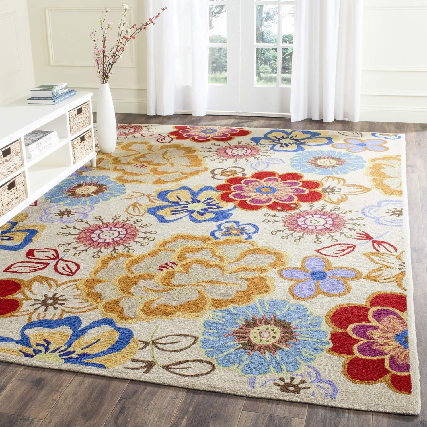 Ivory Floral Bliss 95" Round Hand-Knotted Easy Care Rug