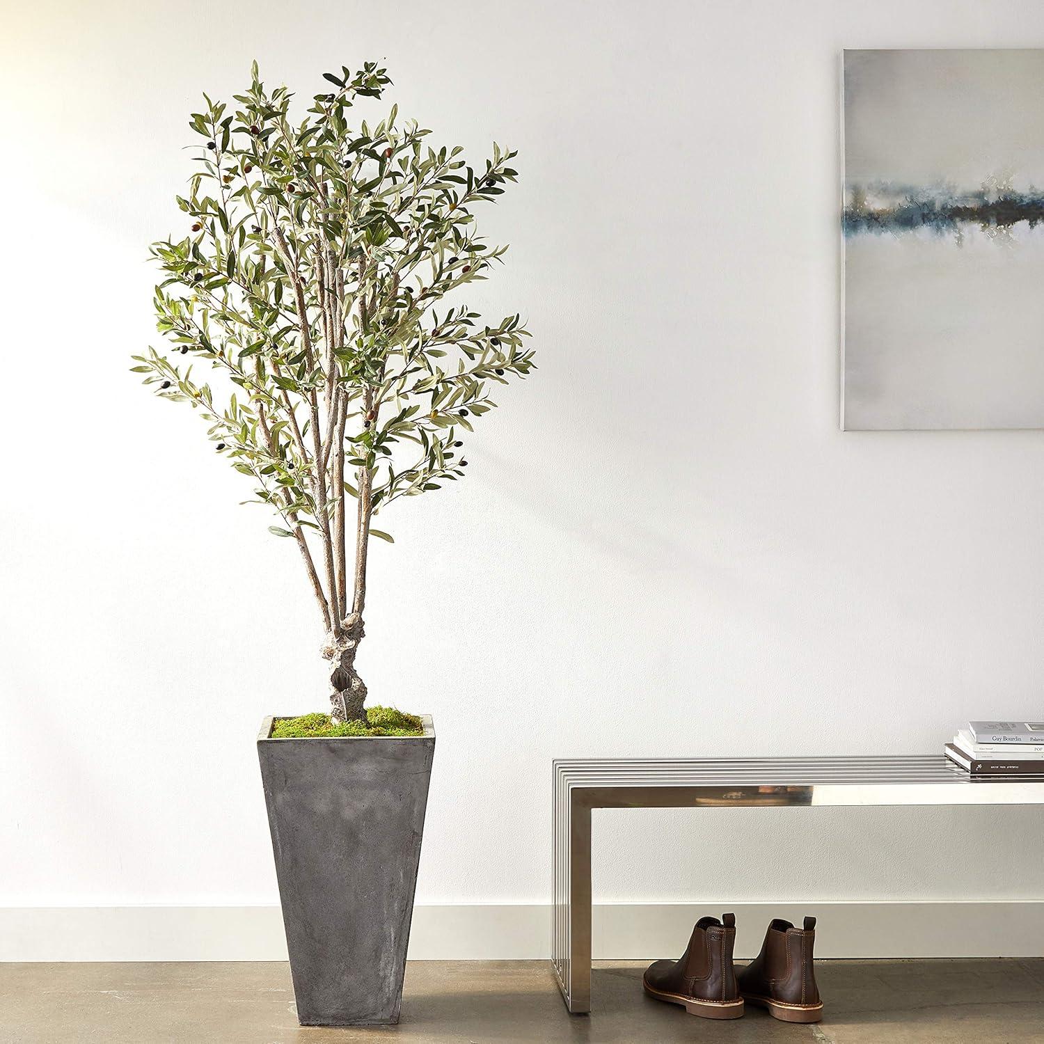 72" Artificial Olive Tree in Stone Planter - Nearly Natural