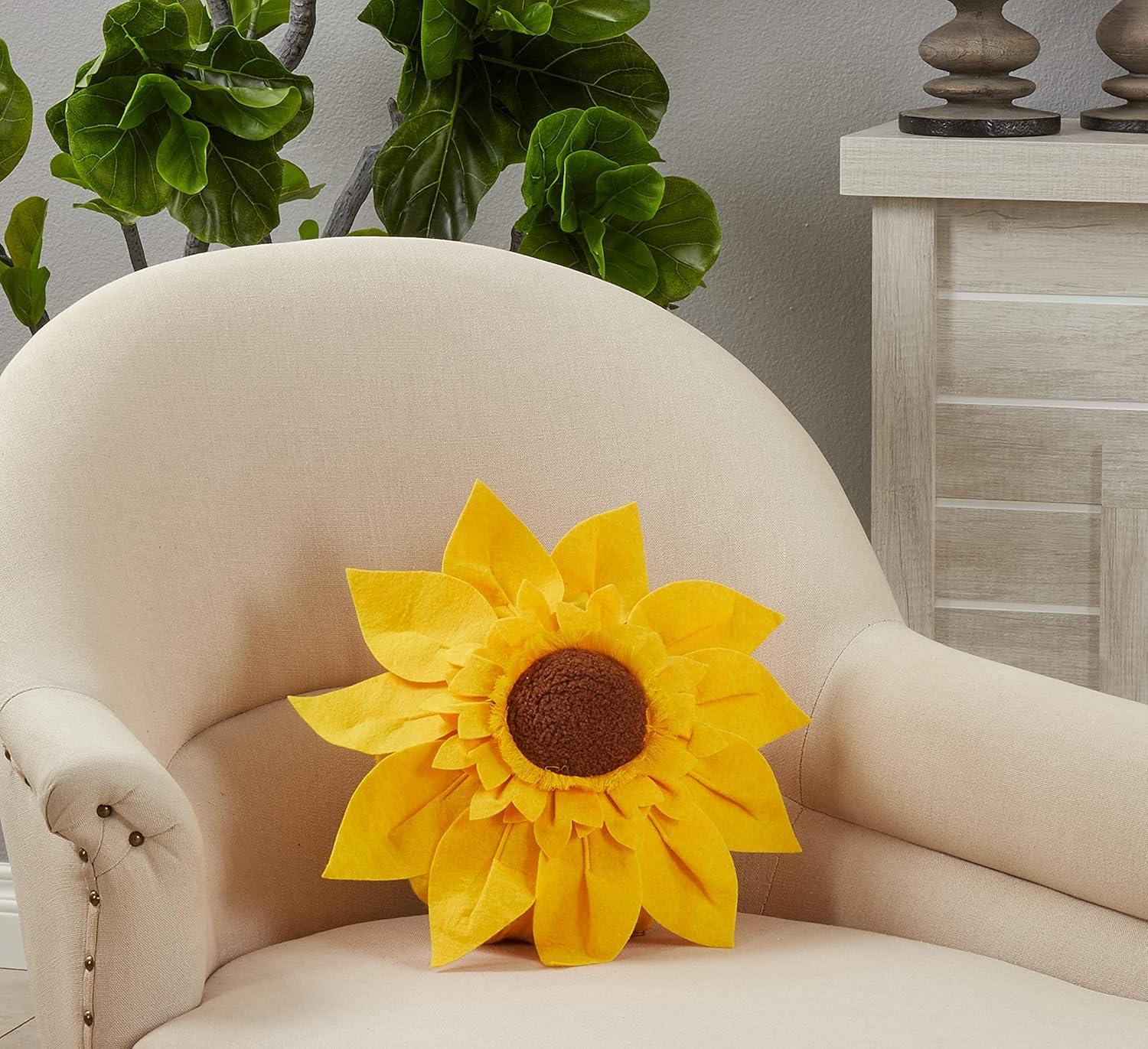 Saro Lifestyle FT370.Y13R 13 in. Felt Sunflower Round Poly-Filled Pillow, Yellow