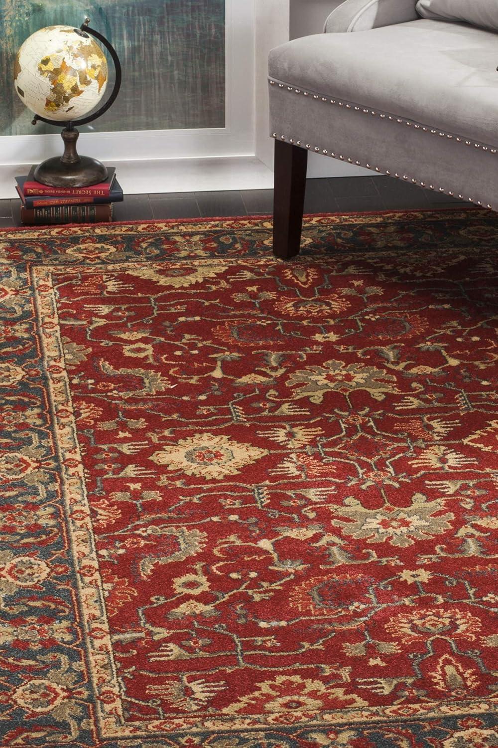 Red and Navy Synthetic Stain-Resistant Rectangular Area Rug