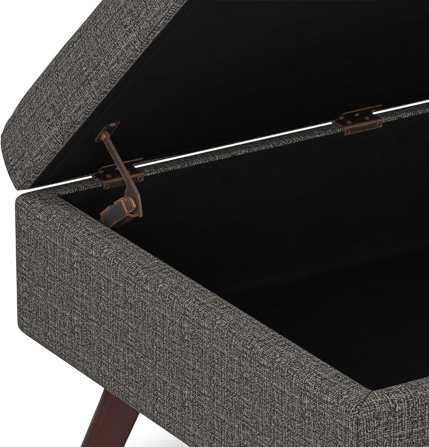 Simpli Home Owen 34"W Upholstered Coffee Table Storage Ottoman with Lift Top and Solid Wood Legs