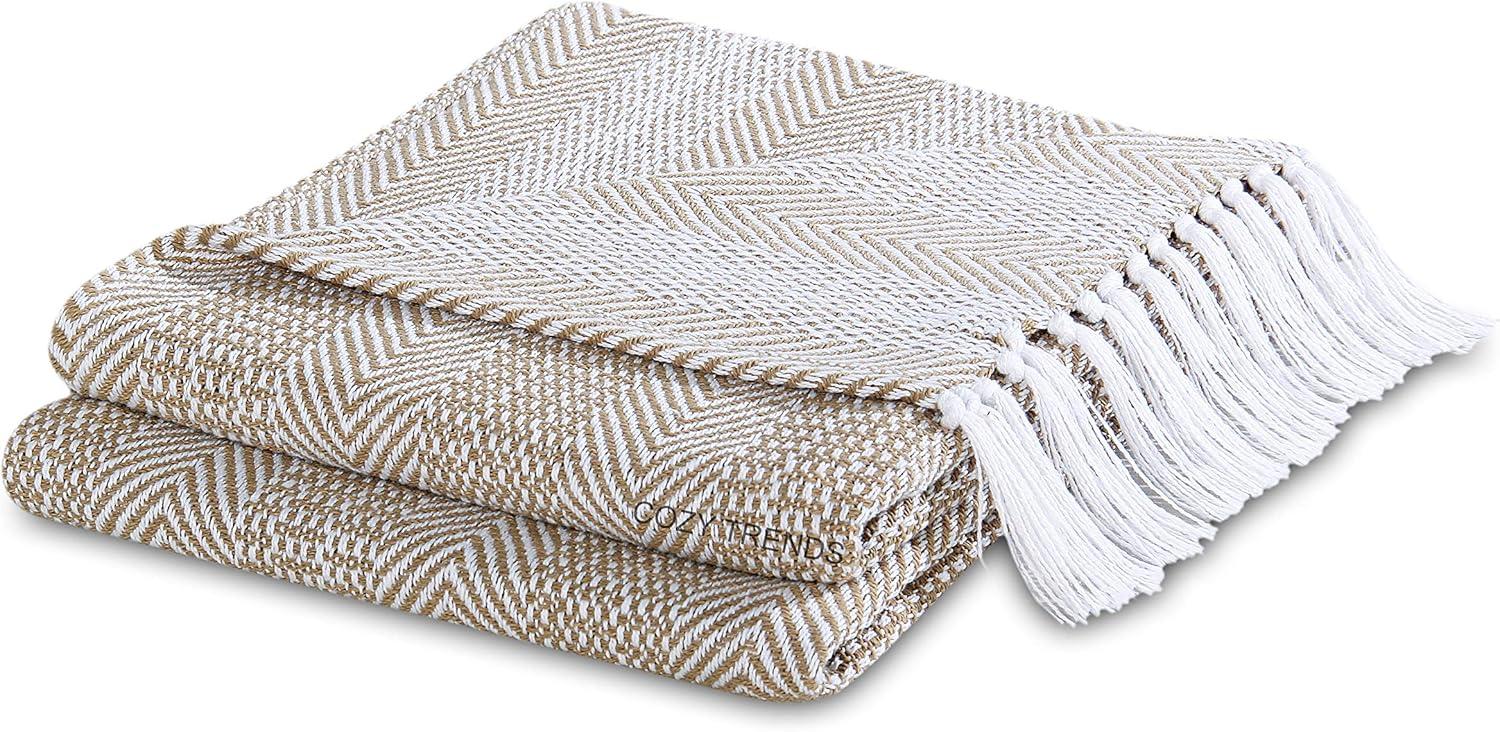 Luxurious Hand Woven Cozy Warm Combed Cotton All Season Indoor Outdoor Light Weight Fade Resistant Couch Chair Bed Throw Blankets Batik 50x60 Inch Set of 7