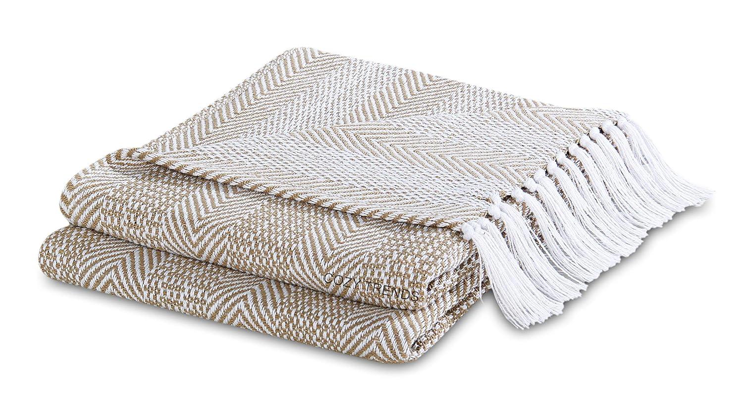 Luxurious Hand Woven Cozy Warm Combed Cotton All Season Indoor Outdoor Light Weight Fade Resistant Couch Chair Bed Throw Blankets Batik 50x60 Inch Set of 7