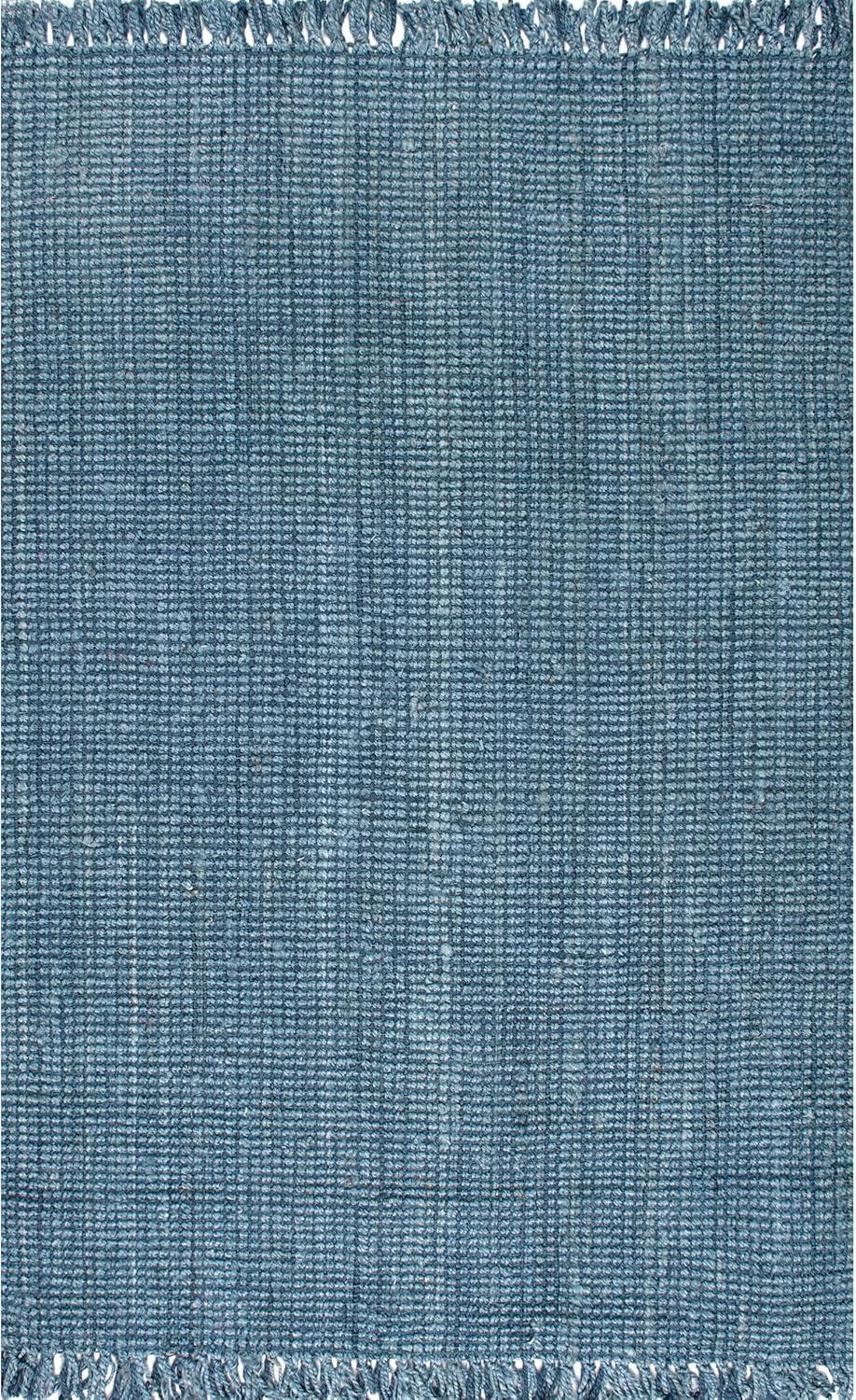 Handmade Blue Wool Braided Reversible Rug, 38" x 7"