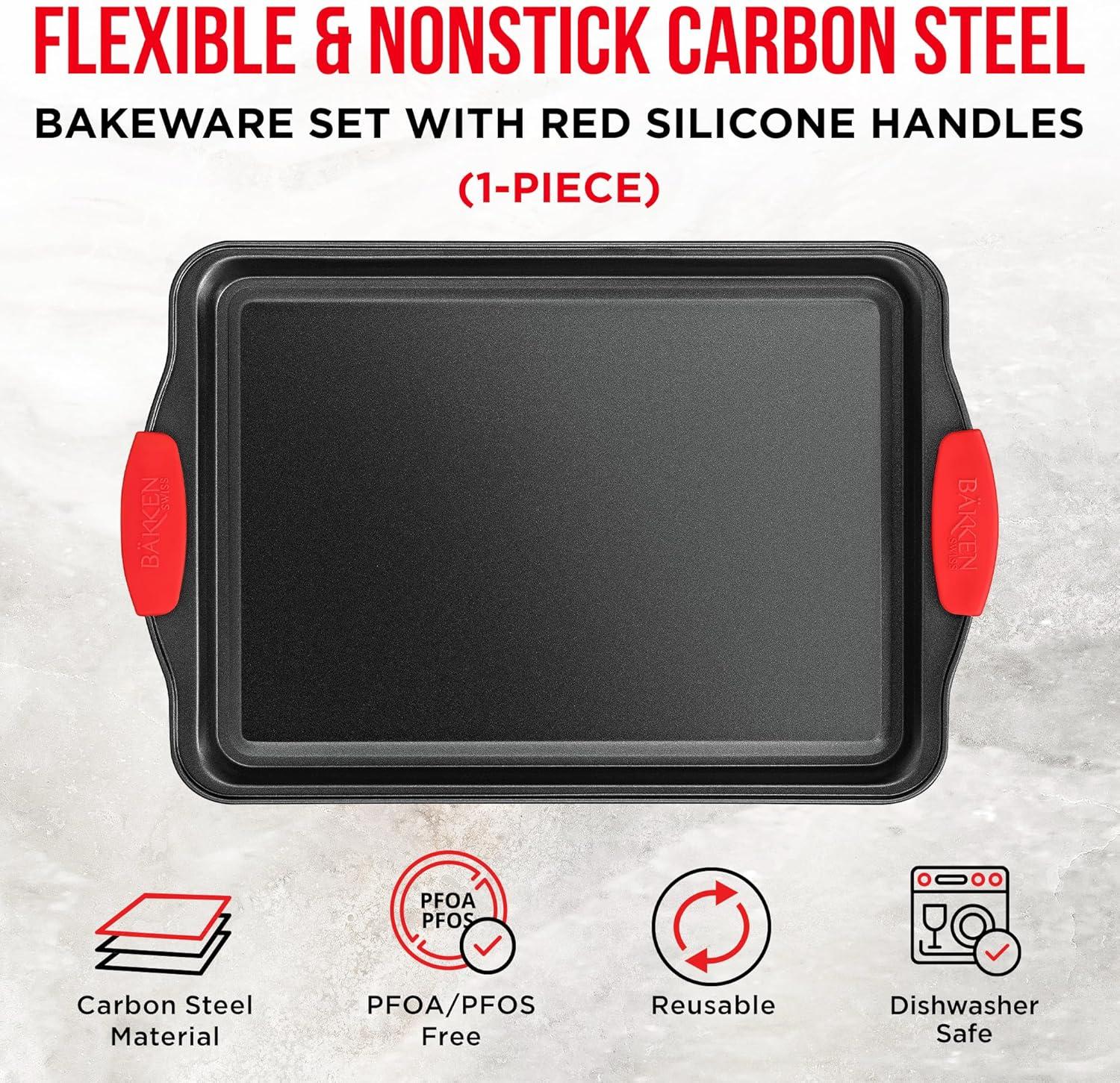 Small Nonstick Carbon Steel Cookie Sheet Pan with Red Handles