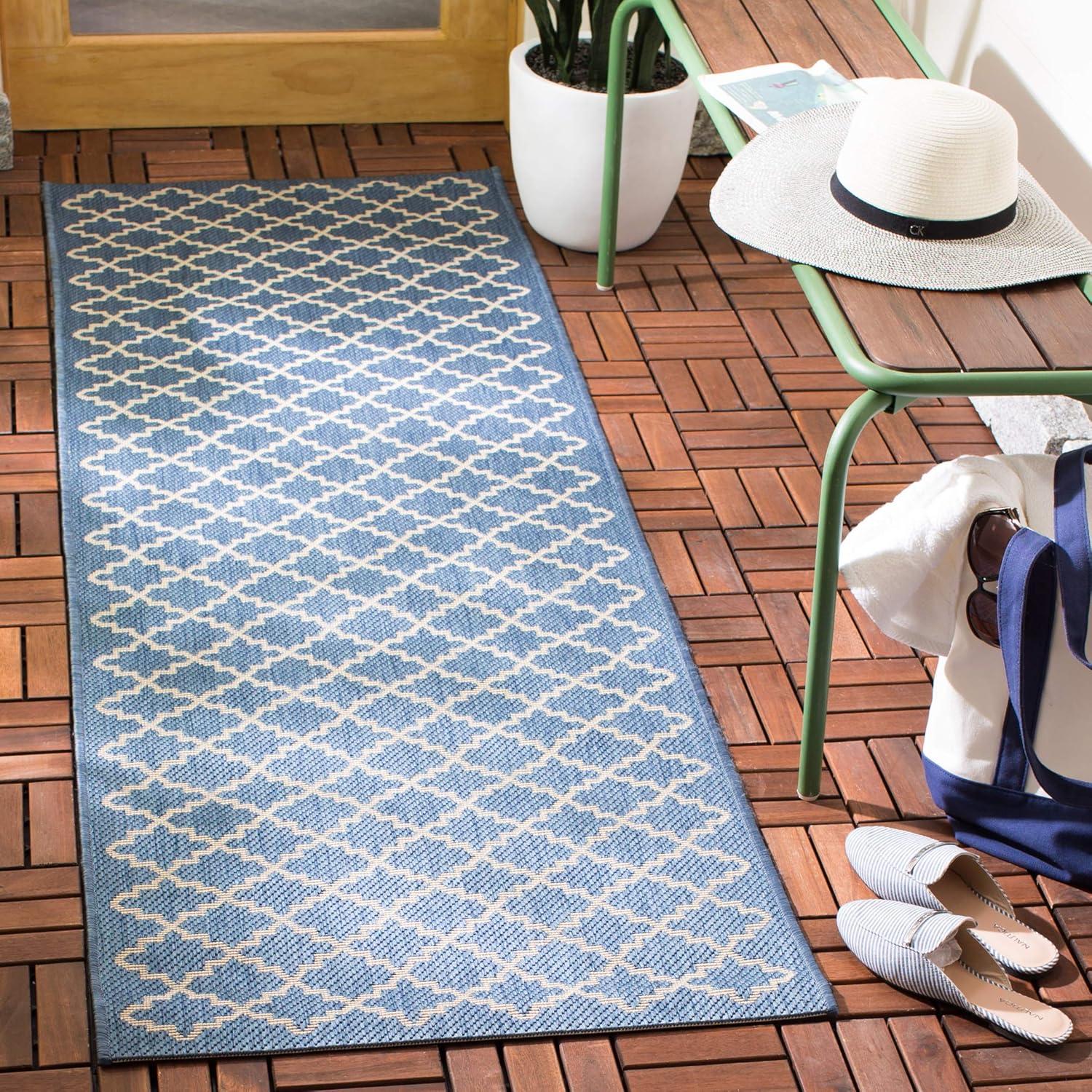 Courtyard CY6919 Power Loomed Indoor and Outdoor Accent Rug - Blue/Beige - 2'x3'7" - Safavieh