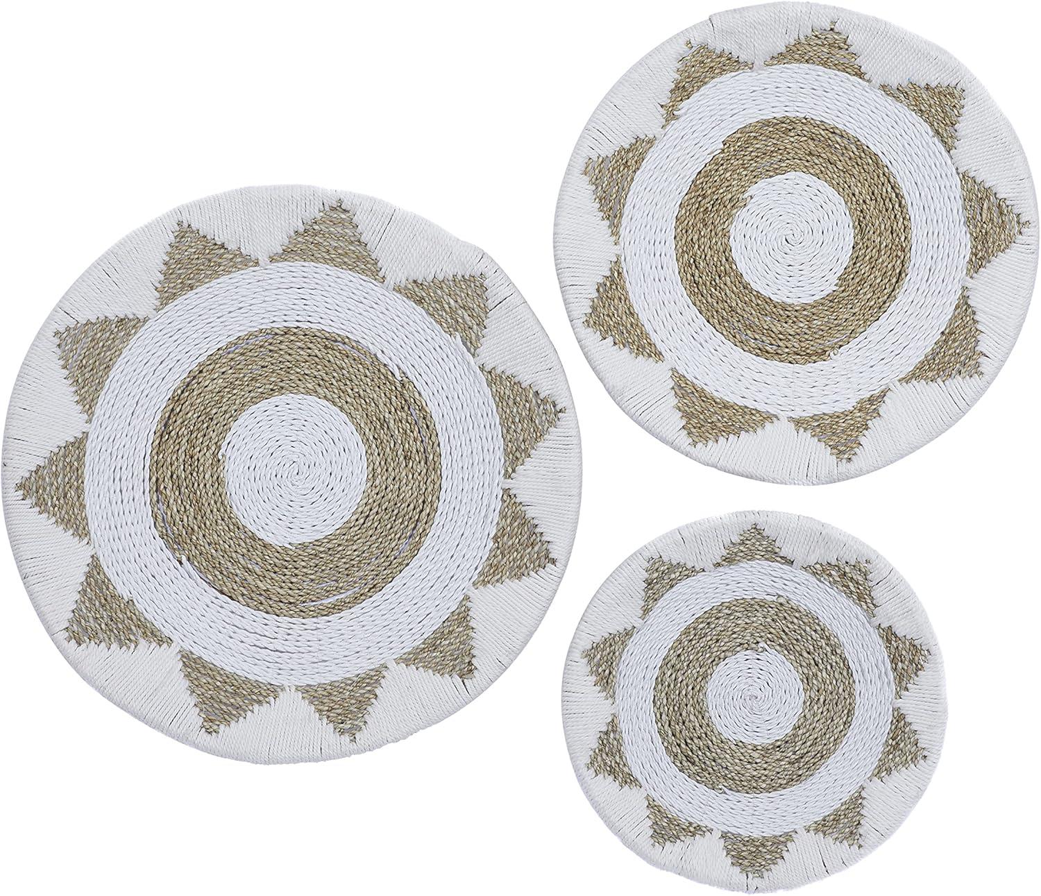 DecMode White Cotton Handmade Woven Plate Wall Decor (3 Count)