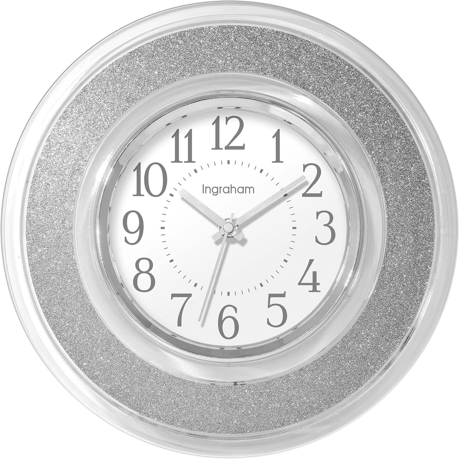 12-Inch Clear and Silver Glitter Modern Wall Clock