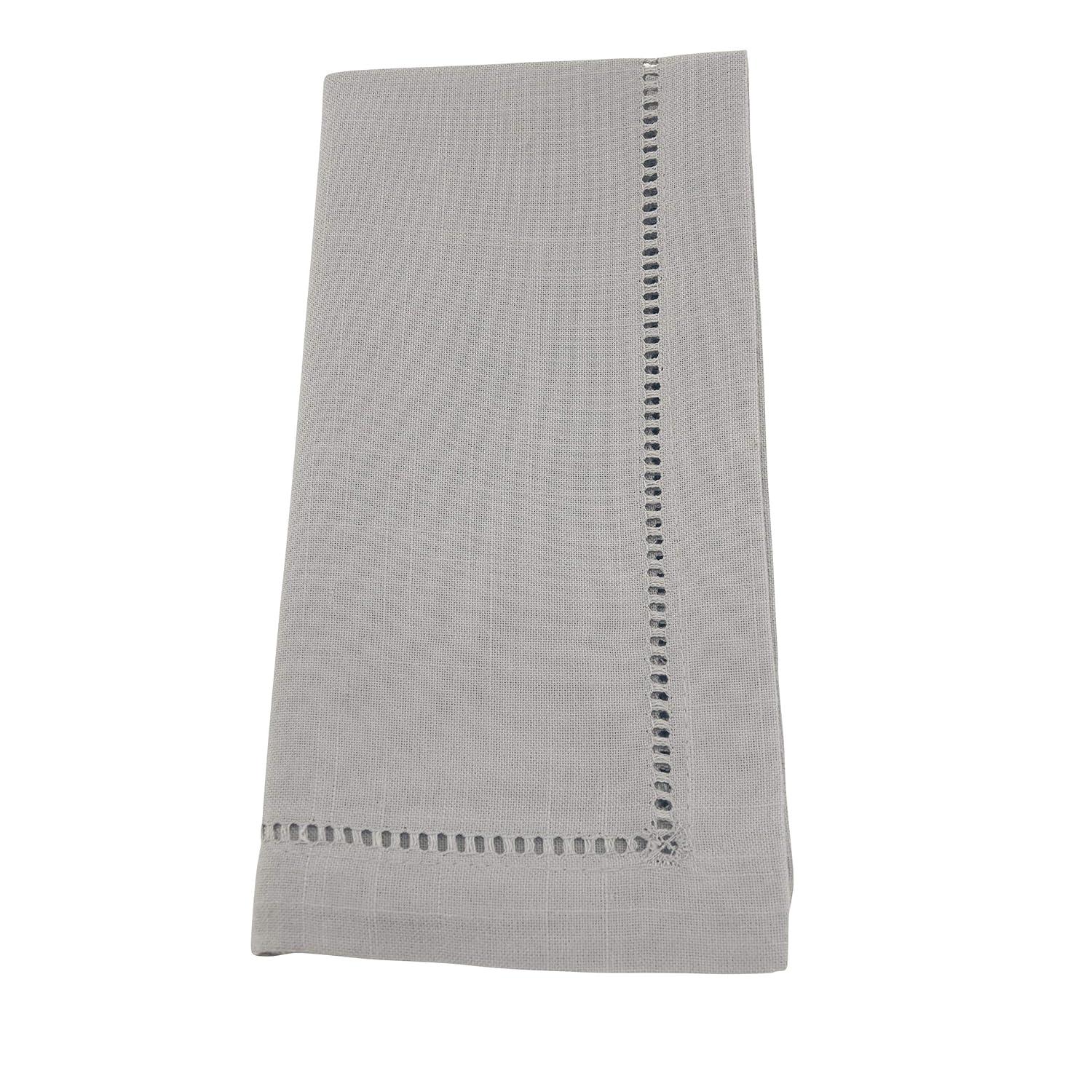 Saro Lifestyle Dinner Napkin With Hemstitch Border Design (Set of 12), Grey, 18" x 18"