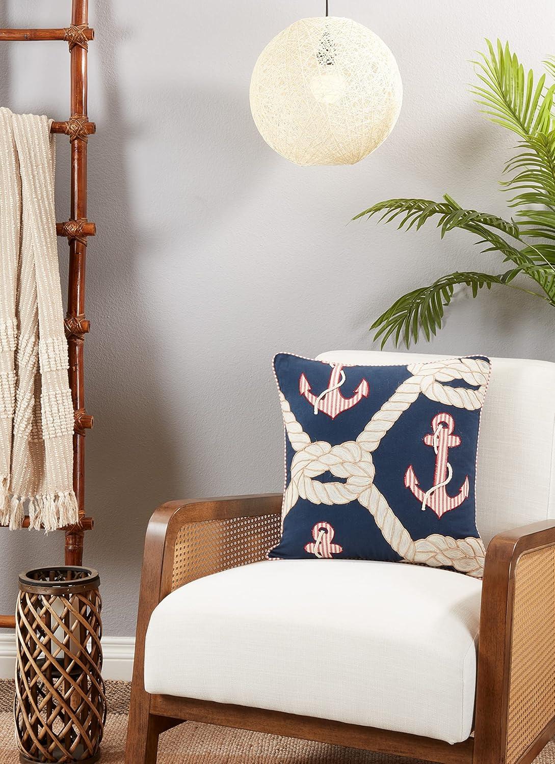 Navy Blue Cotton Anchor and Rope Euro Pillow Cover