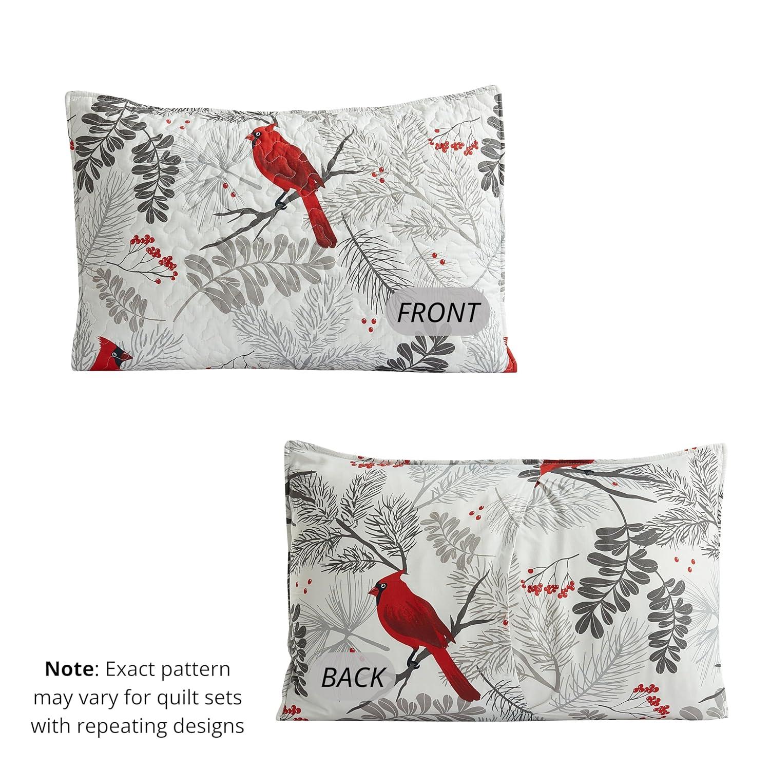 Virah Bella 3 Piece Full/Queen Lodge Quilt Bedding Set - Rustic Country Reversible Comforter Set with Decorative Pillow Shams - Cardinals