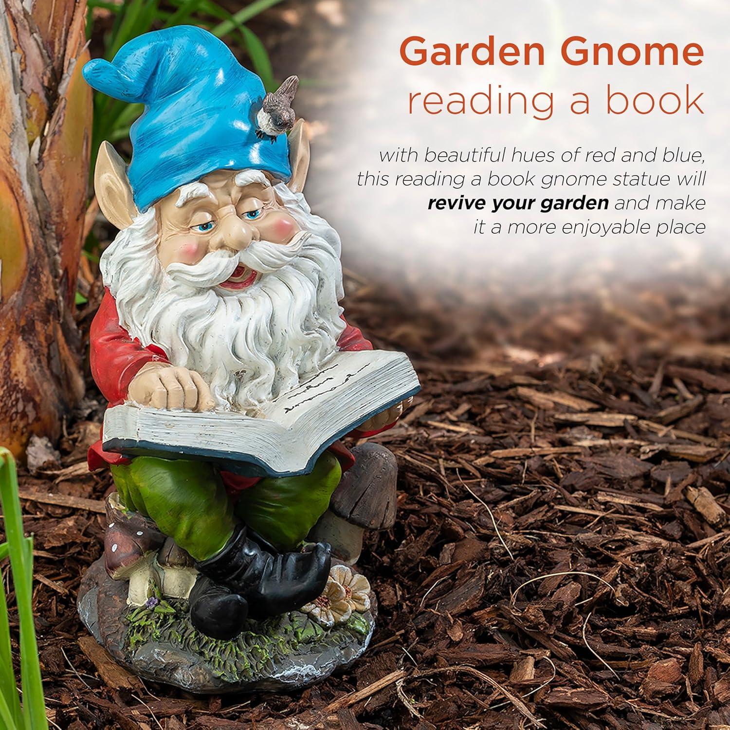 Colorful Resin Garden Gnome Reading Book Statue