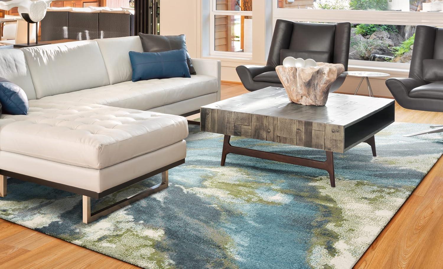 Small Blue Abstract Stain-Resistant Synthetic Rug