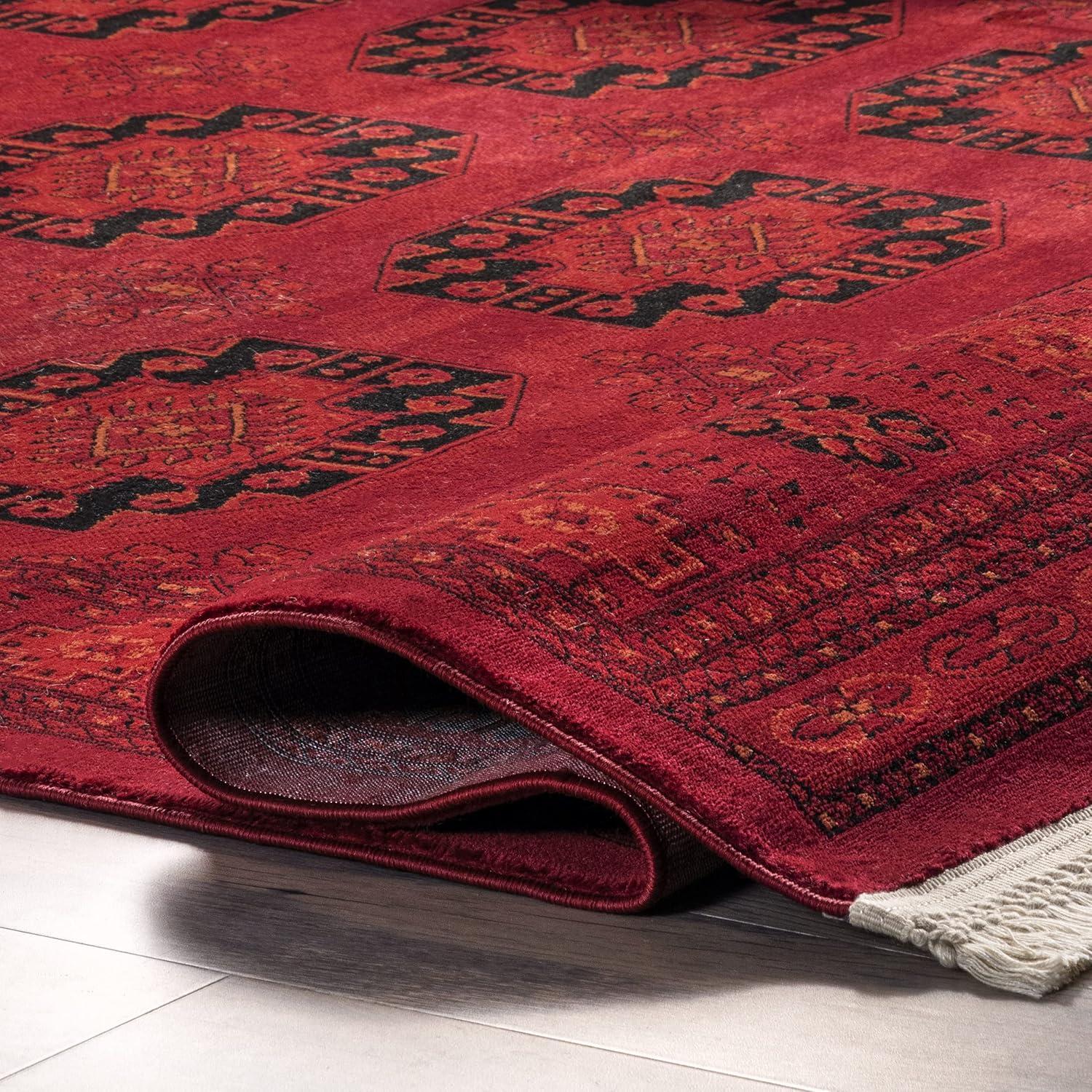 Elegant Red Trellis 4' x 6' Easy-Care Synthetic Area Rug